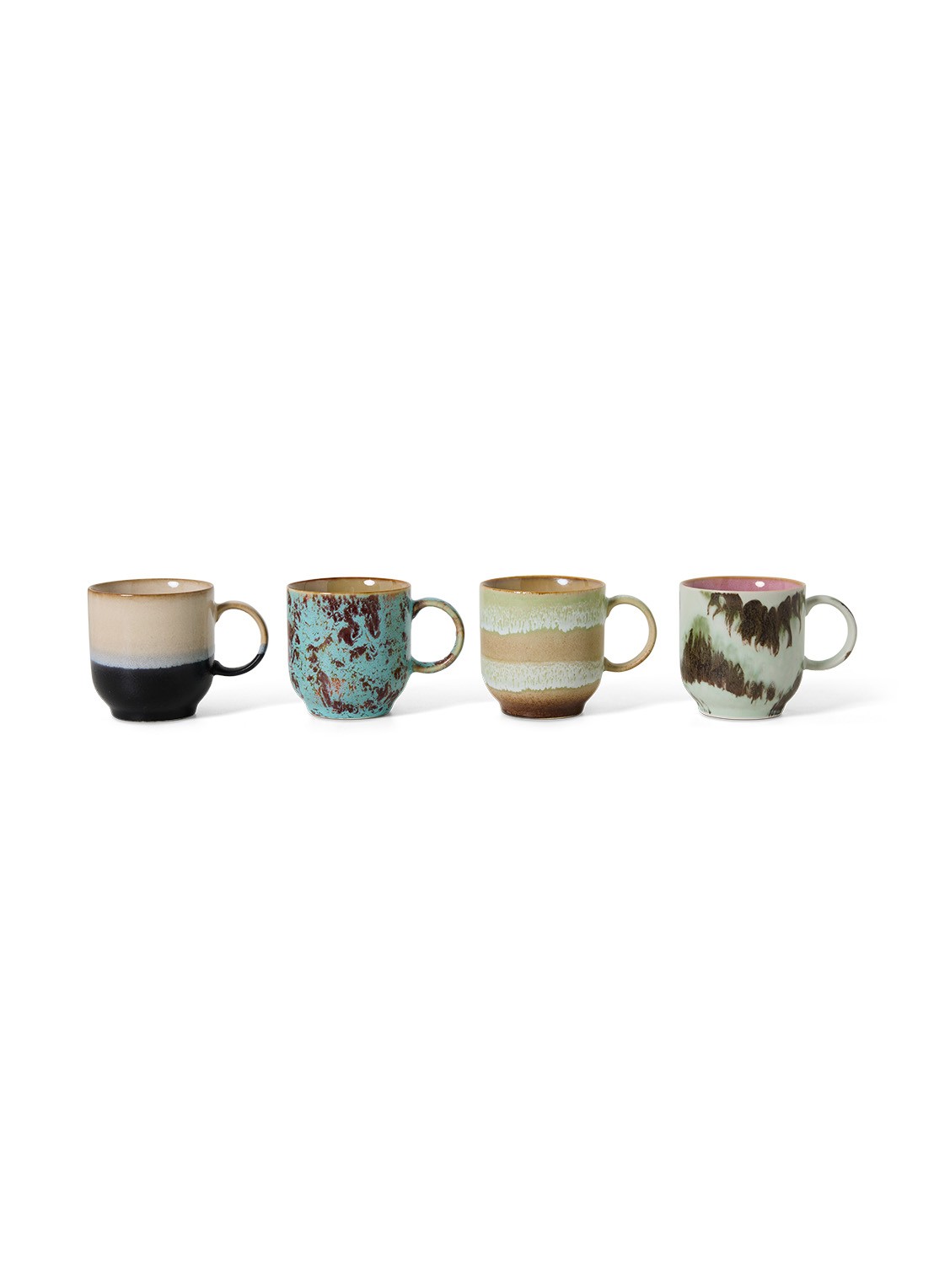 HKliving 70s ceramics: café mugs, abstract (set of 4) - voorkant 2 multicolor