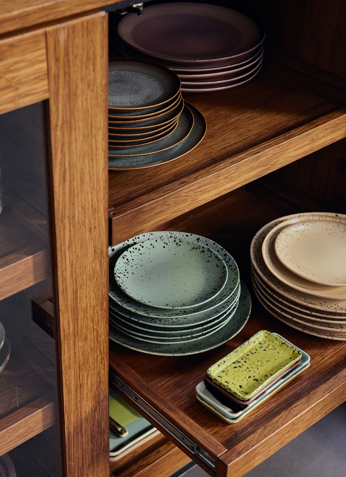HKliving 70s Ceramics dinerbord 27,5 cm set van 2 - achterkant 3 groen