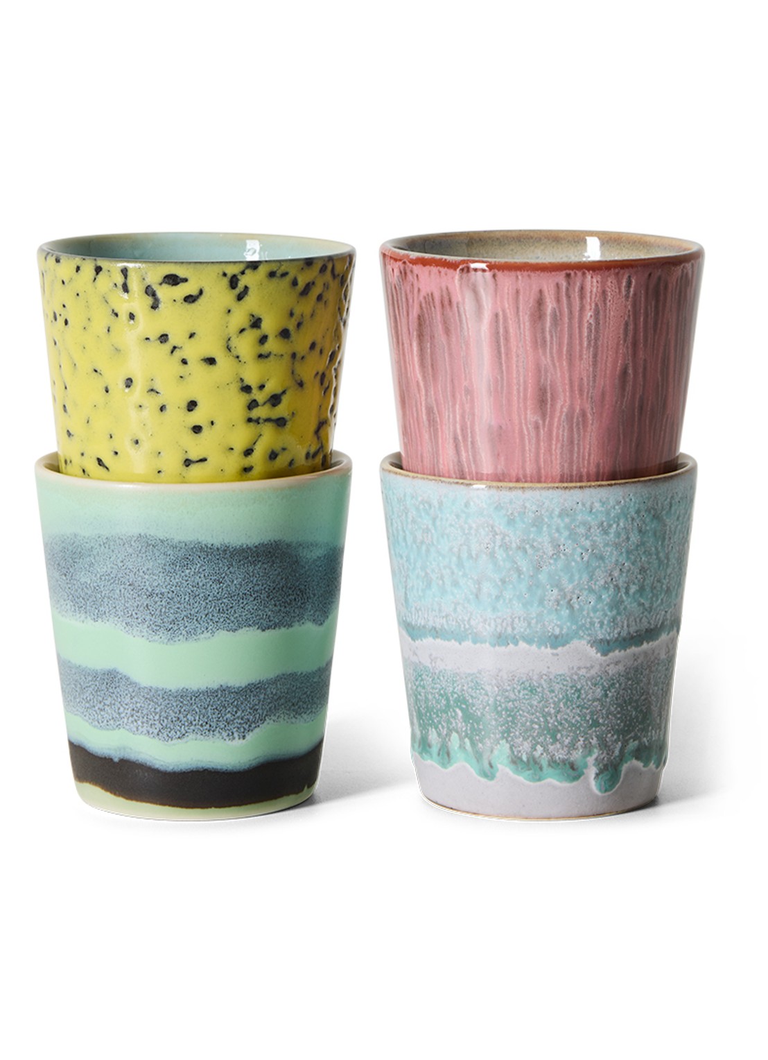 HKliving 70s Ceramics mok set van 4 - voorkant 3 blauw