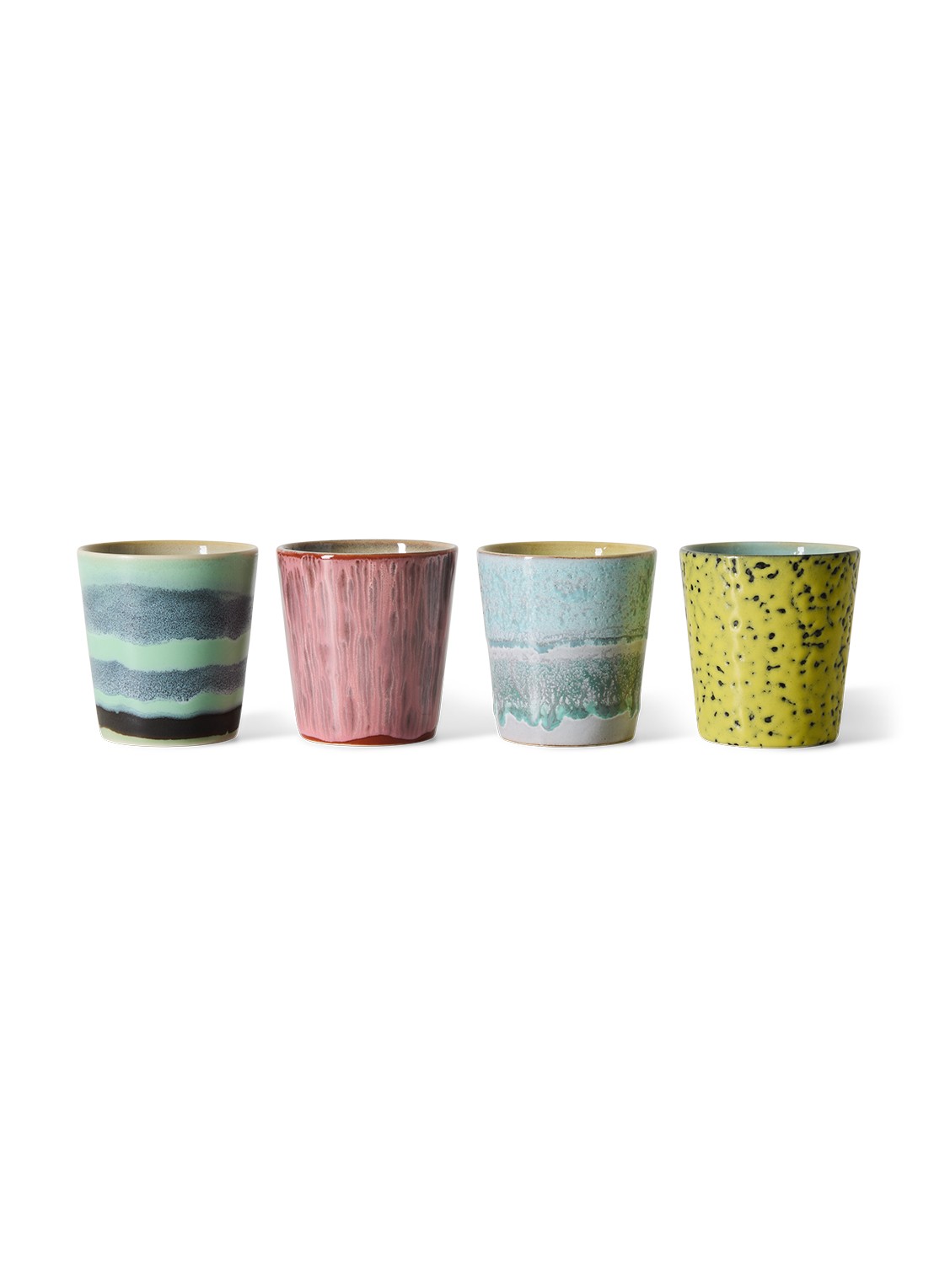 HKliving 70s Ceramics mok set van 4 - voorkant 4 blauw