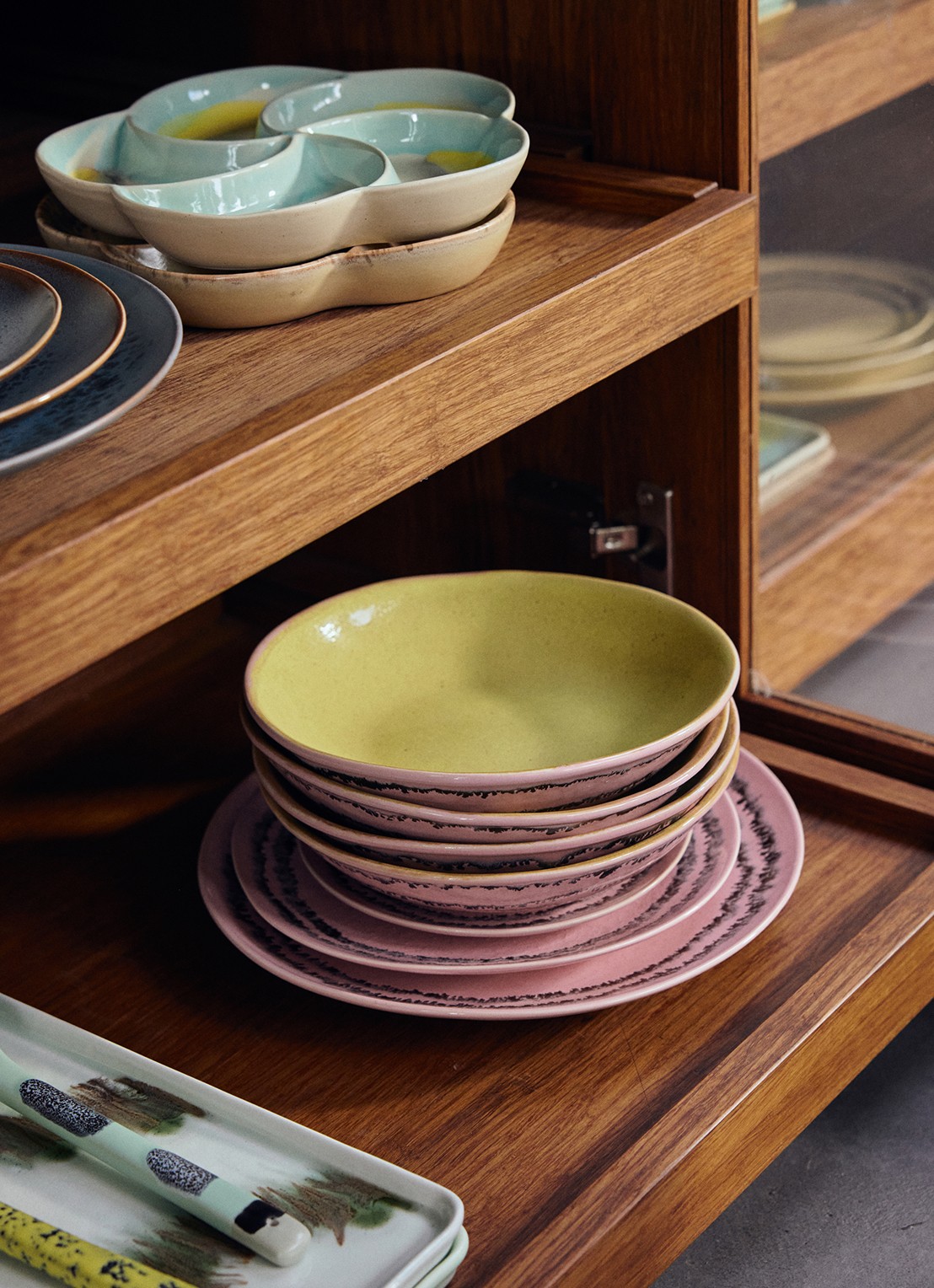 HKliving 70s Ceramics: ontbijtbord 22 cm set van 2 - achterkant 3 roze