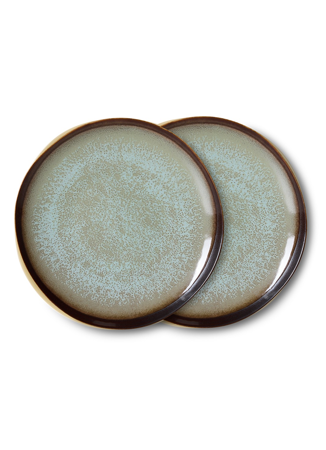 HKliving 70s Ceramics: ontbijtbord 22 cm set van 2 - voorkant 2 blauw