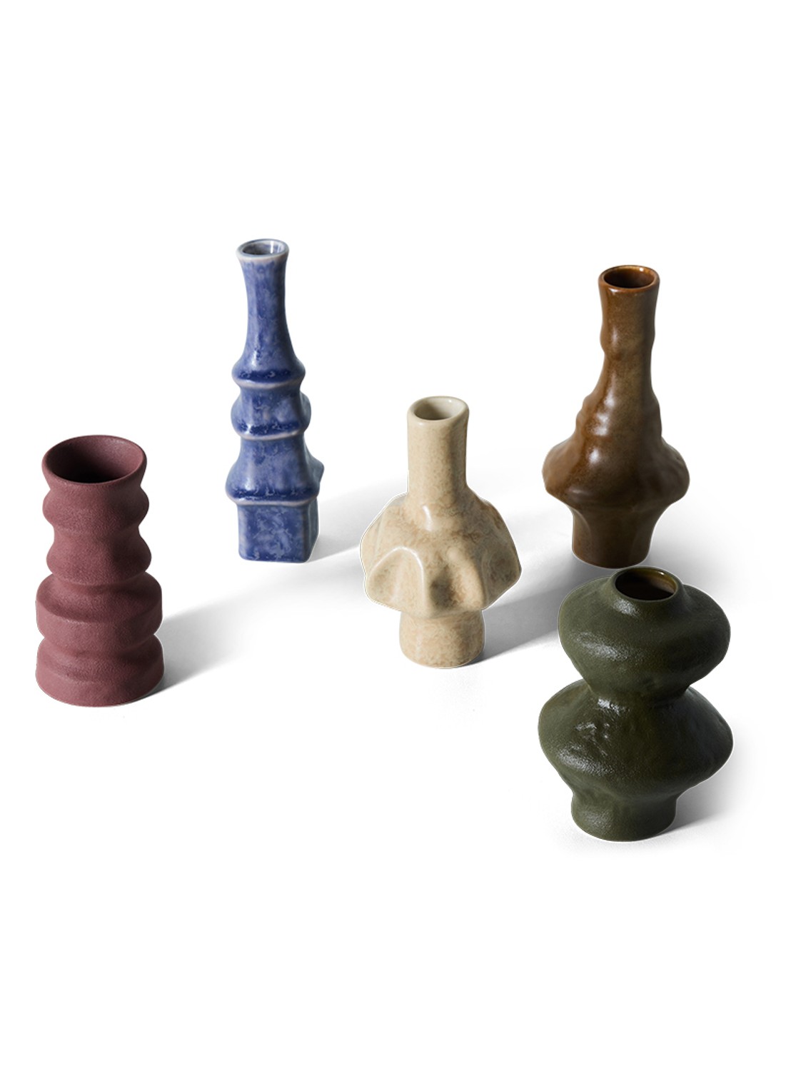 HKliving 70s Ceramics vaas 16,5 cm set van 5 - achterkant 5 bruin