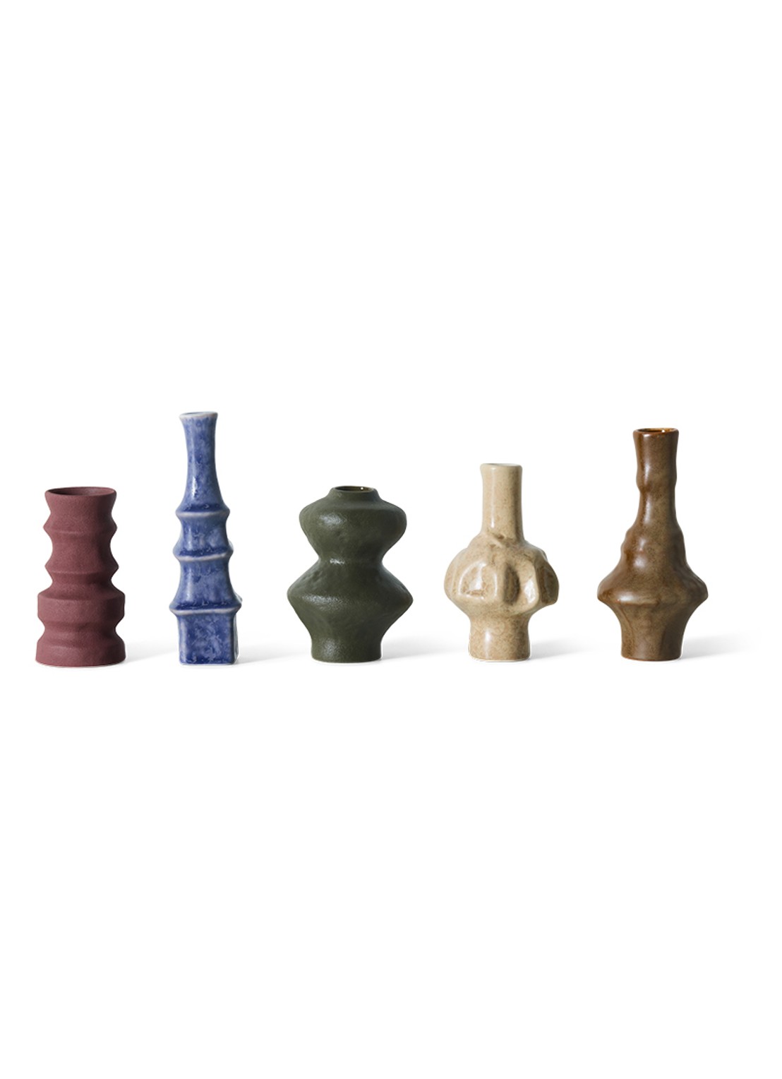 HKliving 70s Ceramics vaas 16,5 cm set van 5 - voorkant 3 bruin