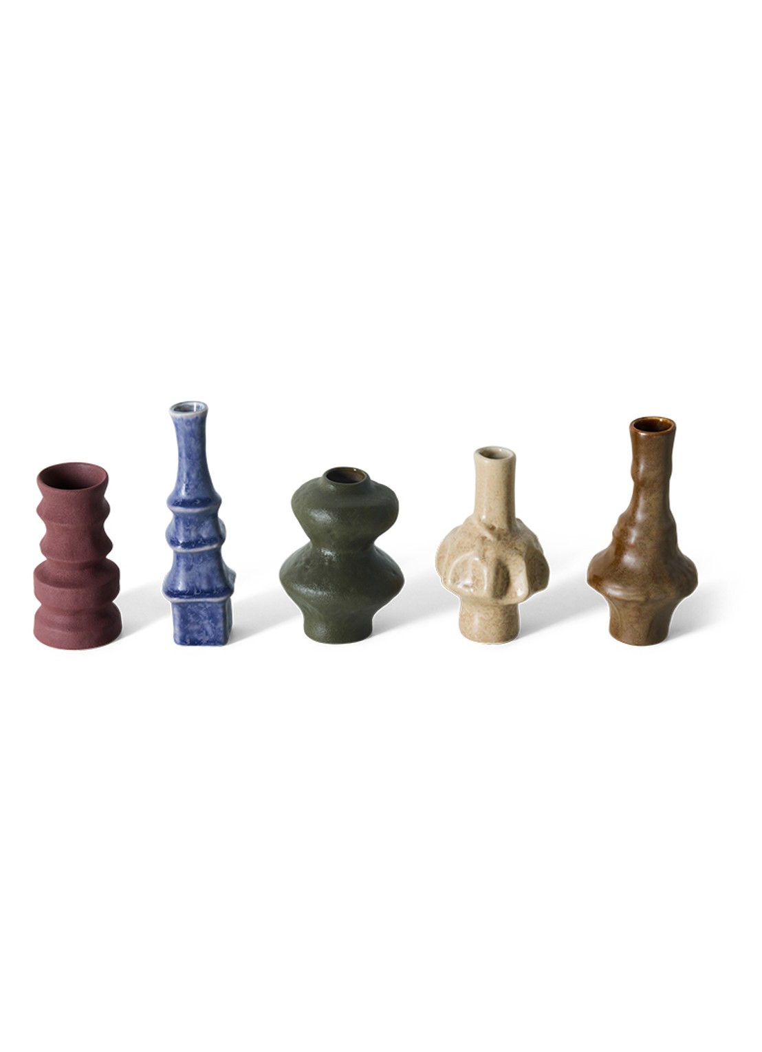 HKliving 70s Ceramics vaas 16,5 cm set van 5 - voorkant 4 bruin