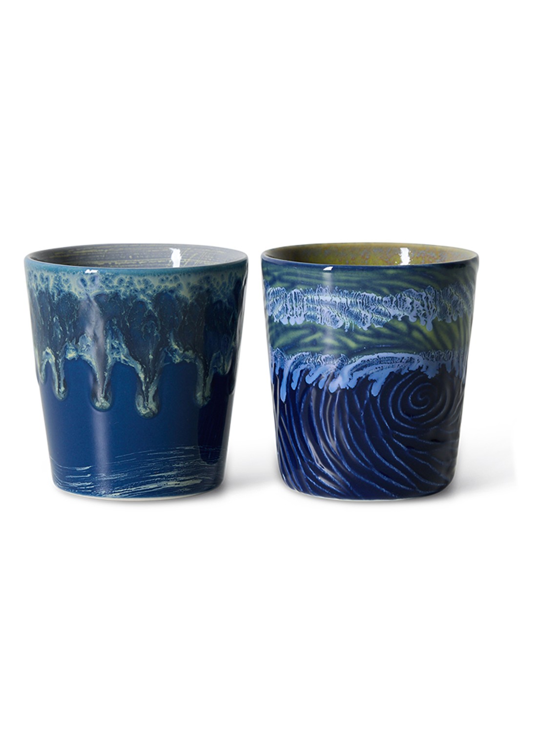 HKliving 70s Ceramics: Van Gogh mok set van 2 - voorkant donkerblauw