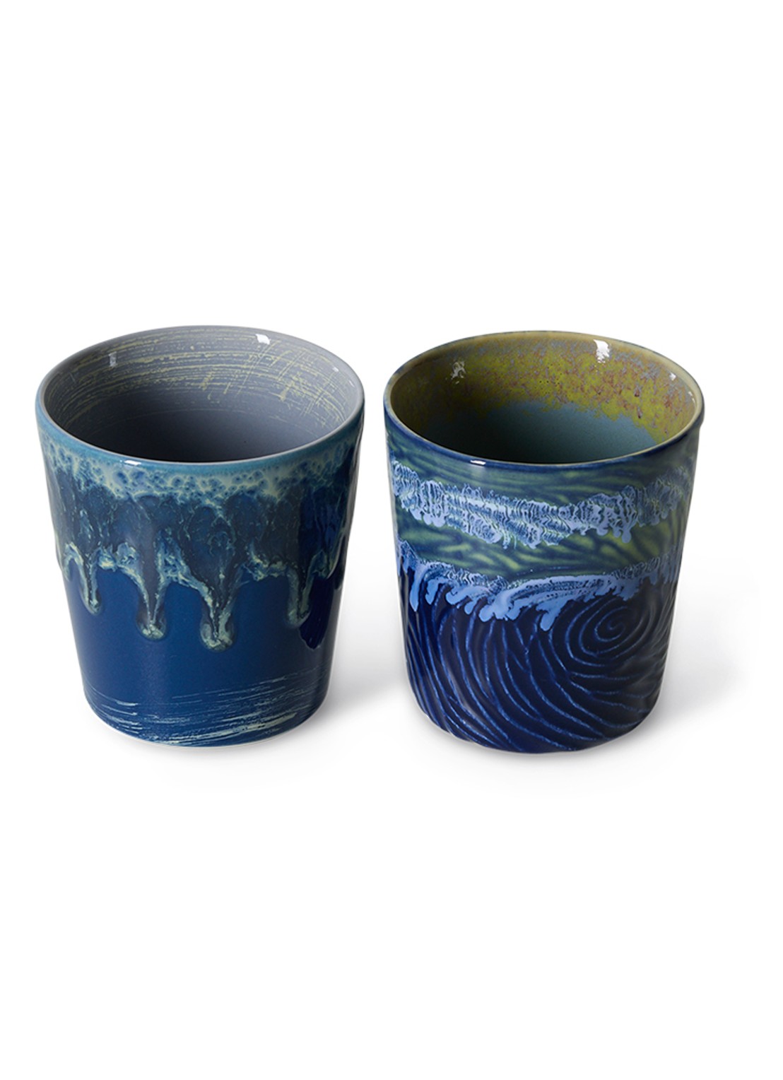 HKliving 70s Ceramics: Van Gogh mok set van 2 - voorkant 2 donkerblauw