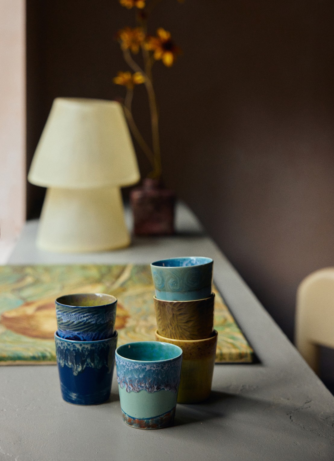 HKliving 70s Ceramics Van Gogh mok set van 2 - detail 4 blauw