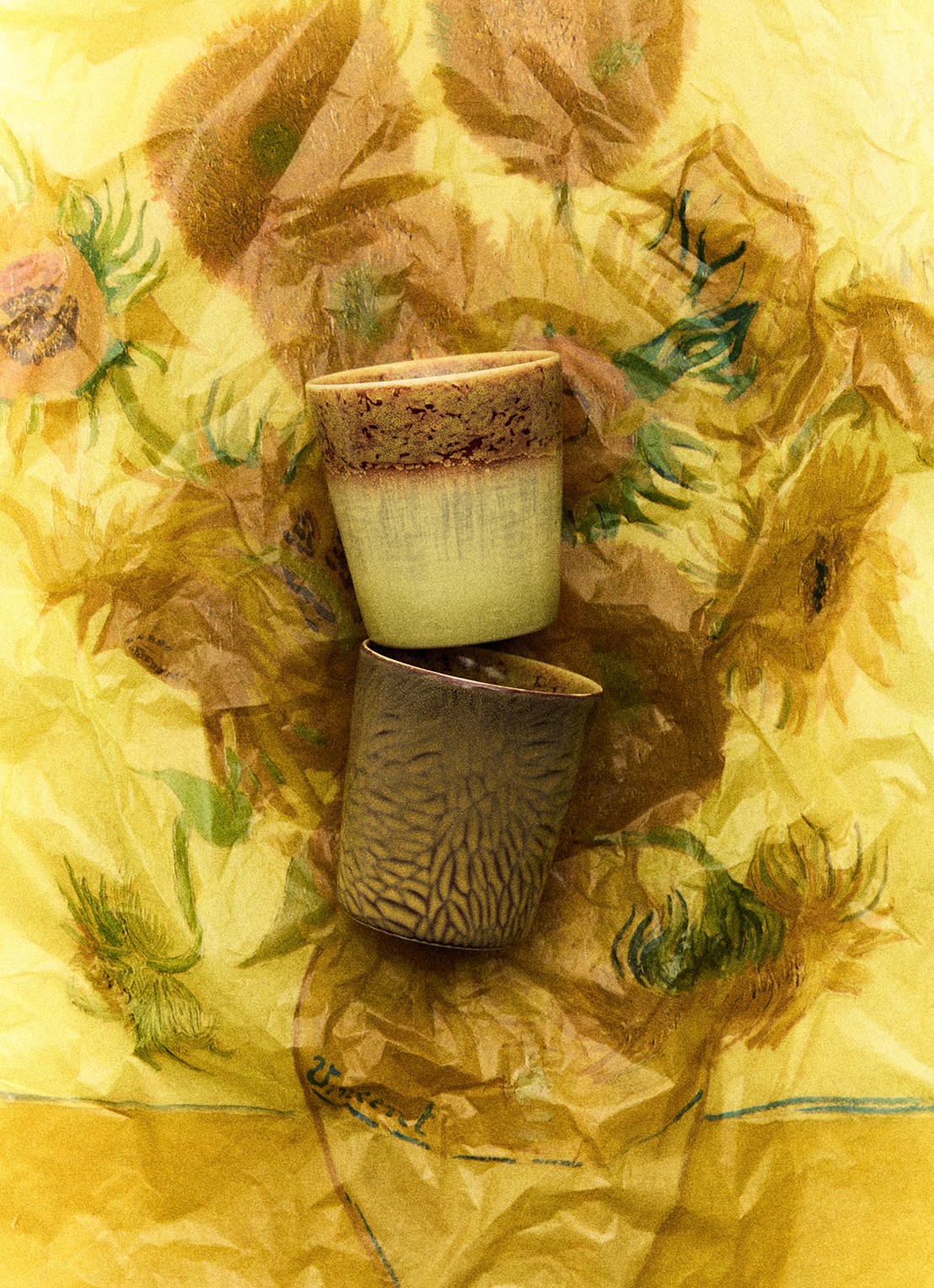 HKliving 70s Ceramics Van Gogh mok set van 2 - detail 4 geel