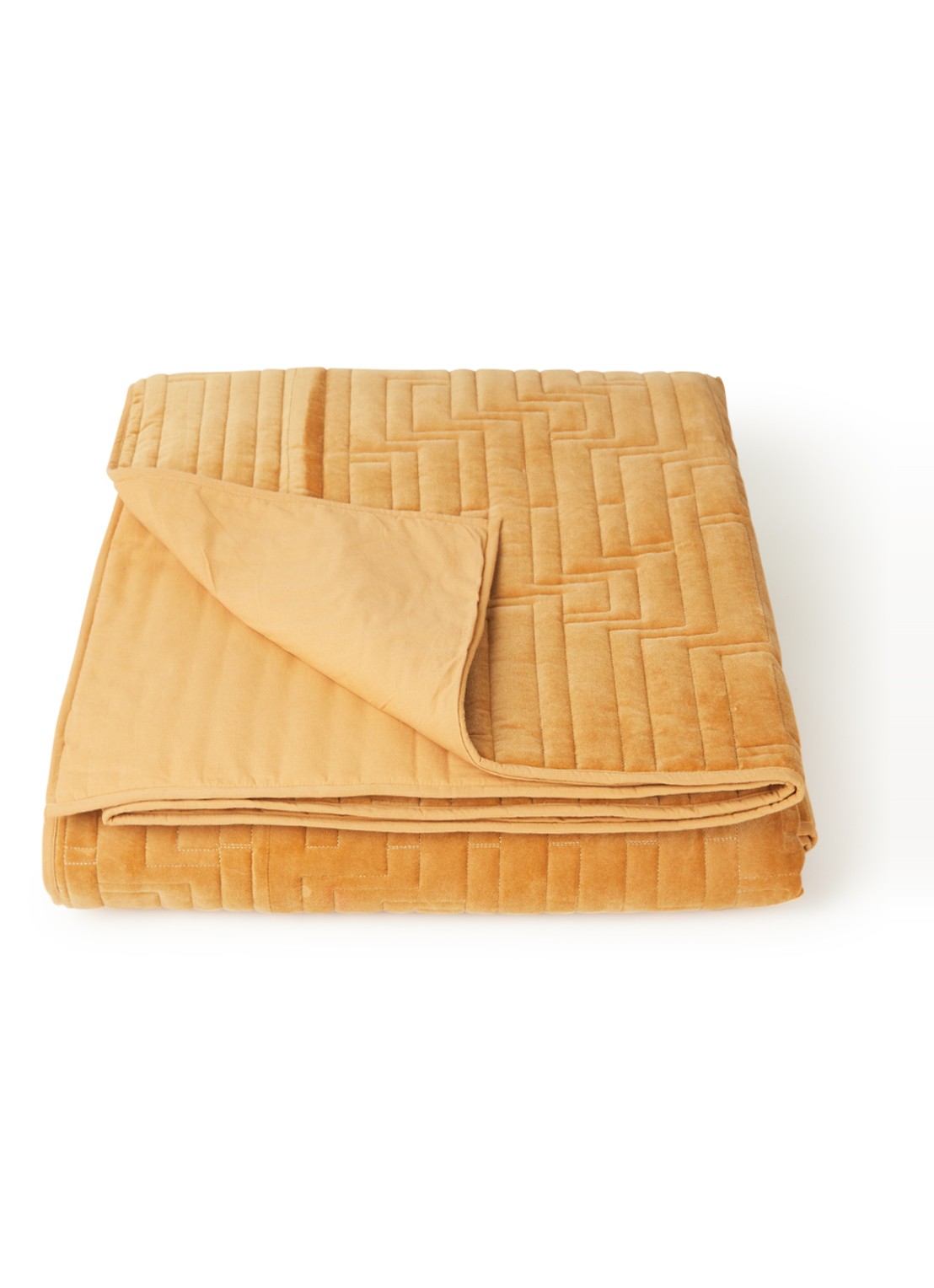 HKliving Bedsprei van fluweel 240 x 260 cm - voorkant okergeel