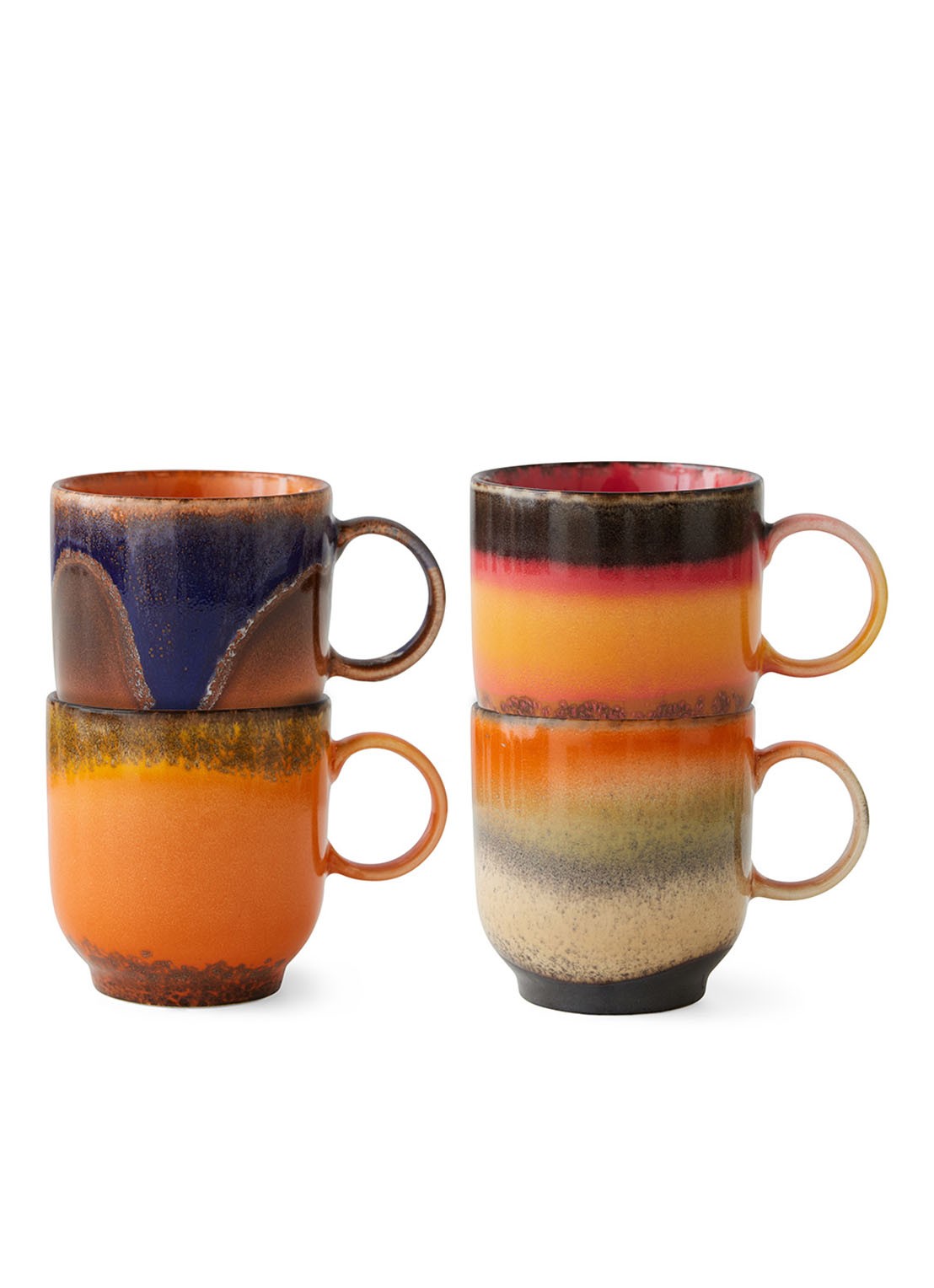HKliving Brazil koffiekopje 23 cl set van 4 - voorkant 4 multicolor