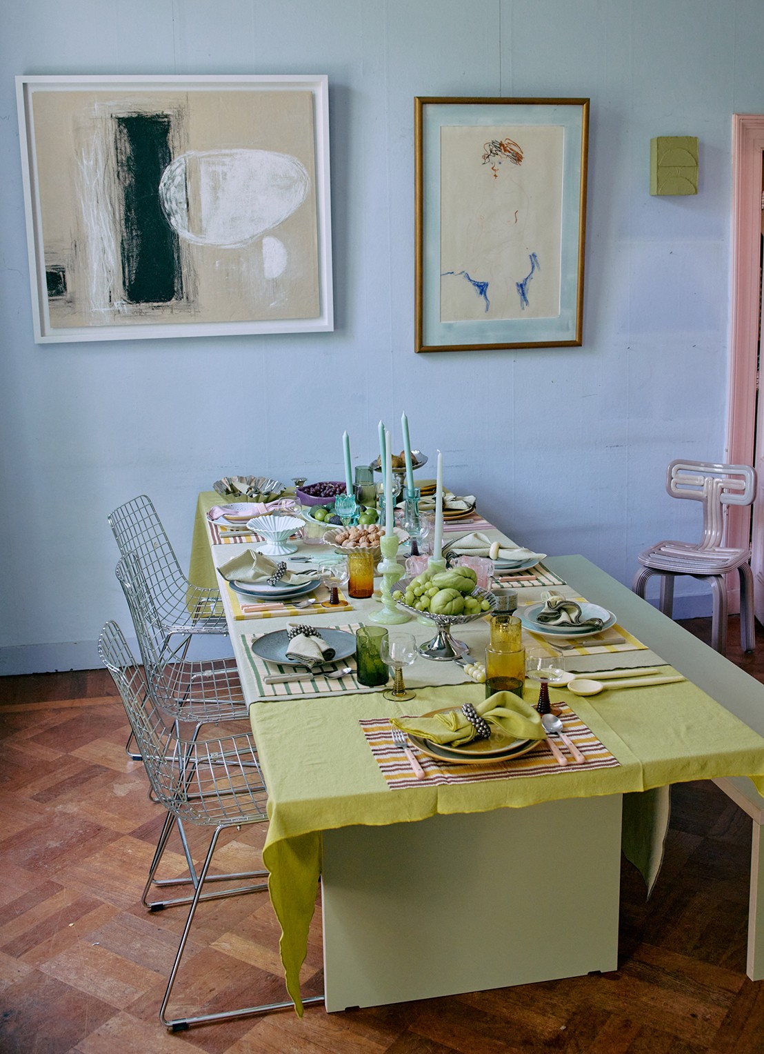 HKliving Ease tafelkleed 160 x 300 cm - achterkant groen