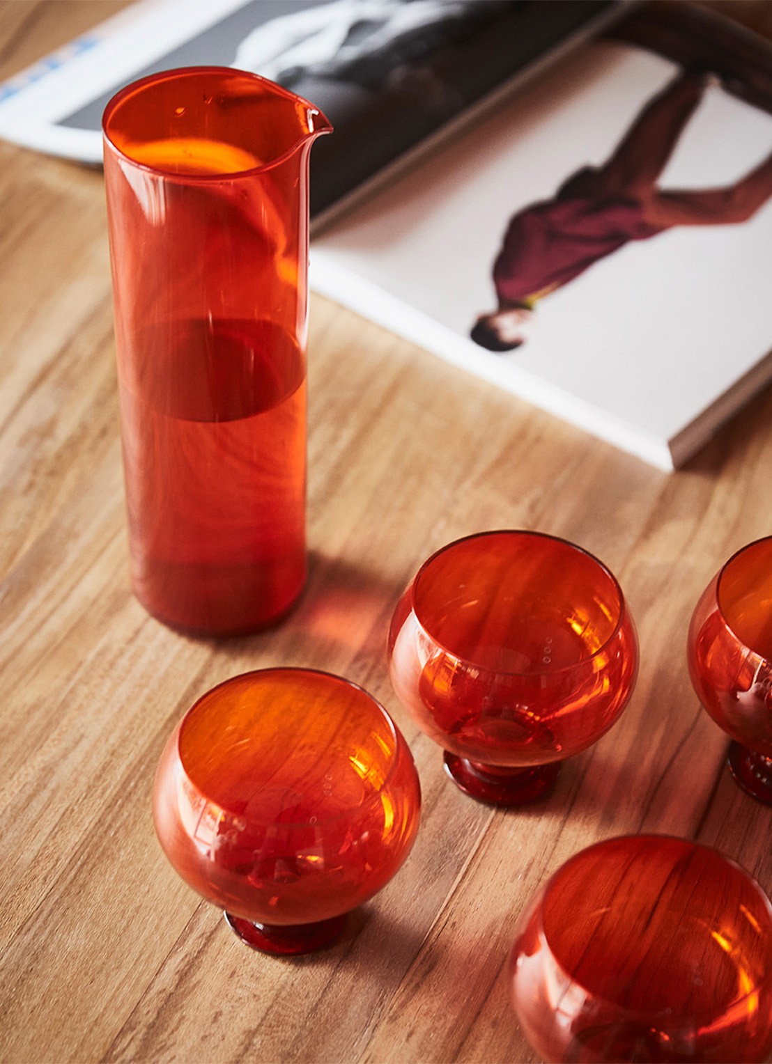 HKliving Funky karaf met glazen set 5-delig - voorkant 2 donkeroranje