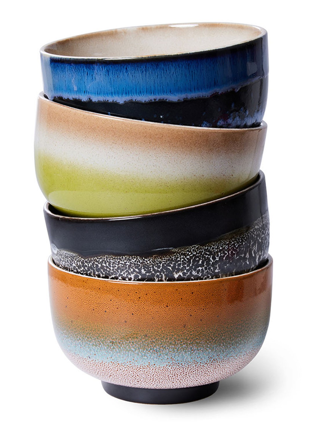HKliving Groovy kom 13,5 cm set van 4 - voorkant 2 multicolor
