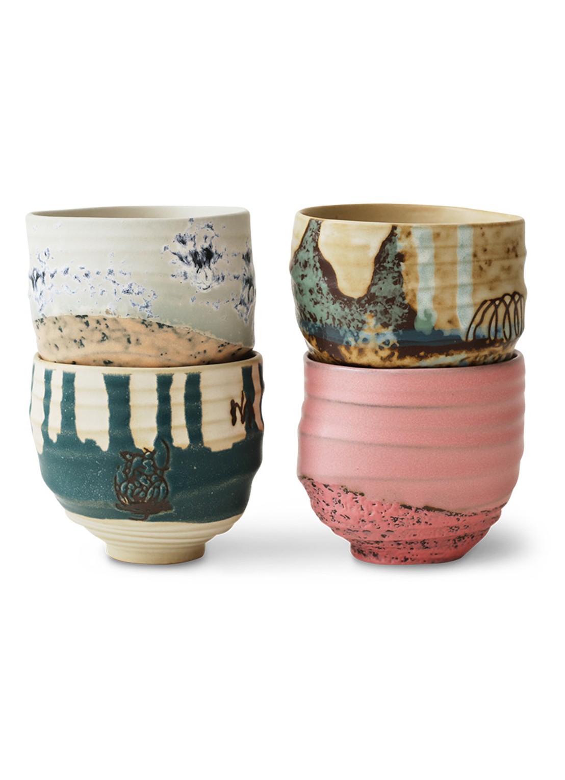 HKliving Koffiekopje 7,5 cm set van 4 - voorkant 2 beige