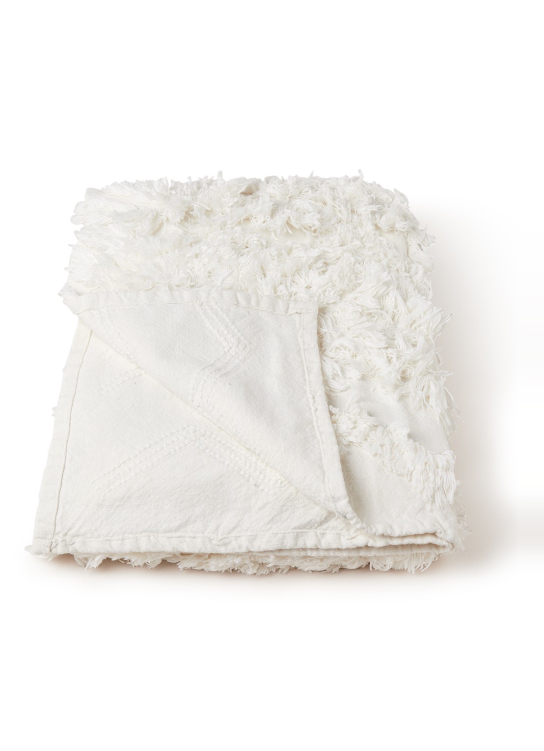 HKliving Plaid met franjes op de bovenzijde 150 x 125 cm - voorkant 2 gebroken wit