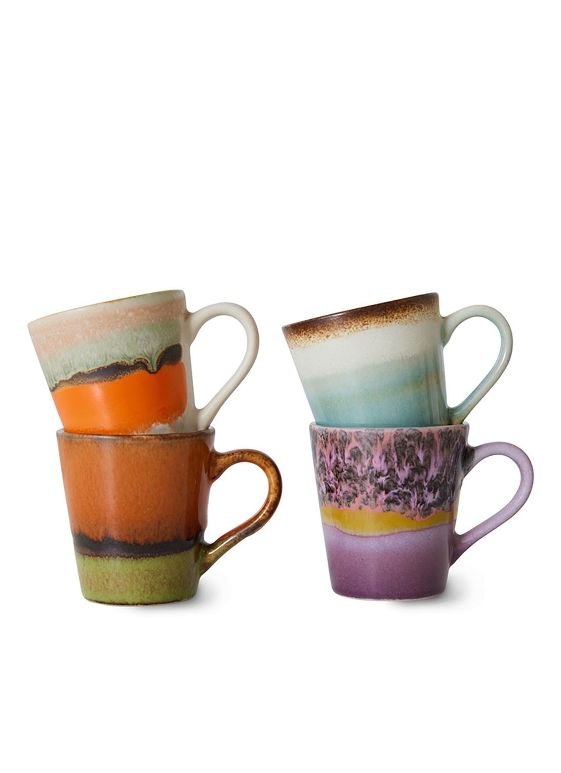 HKliving Retro espressokopje 8 cl set van 4 - voorkant multicolor