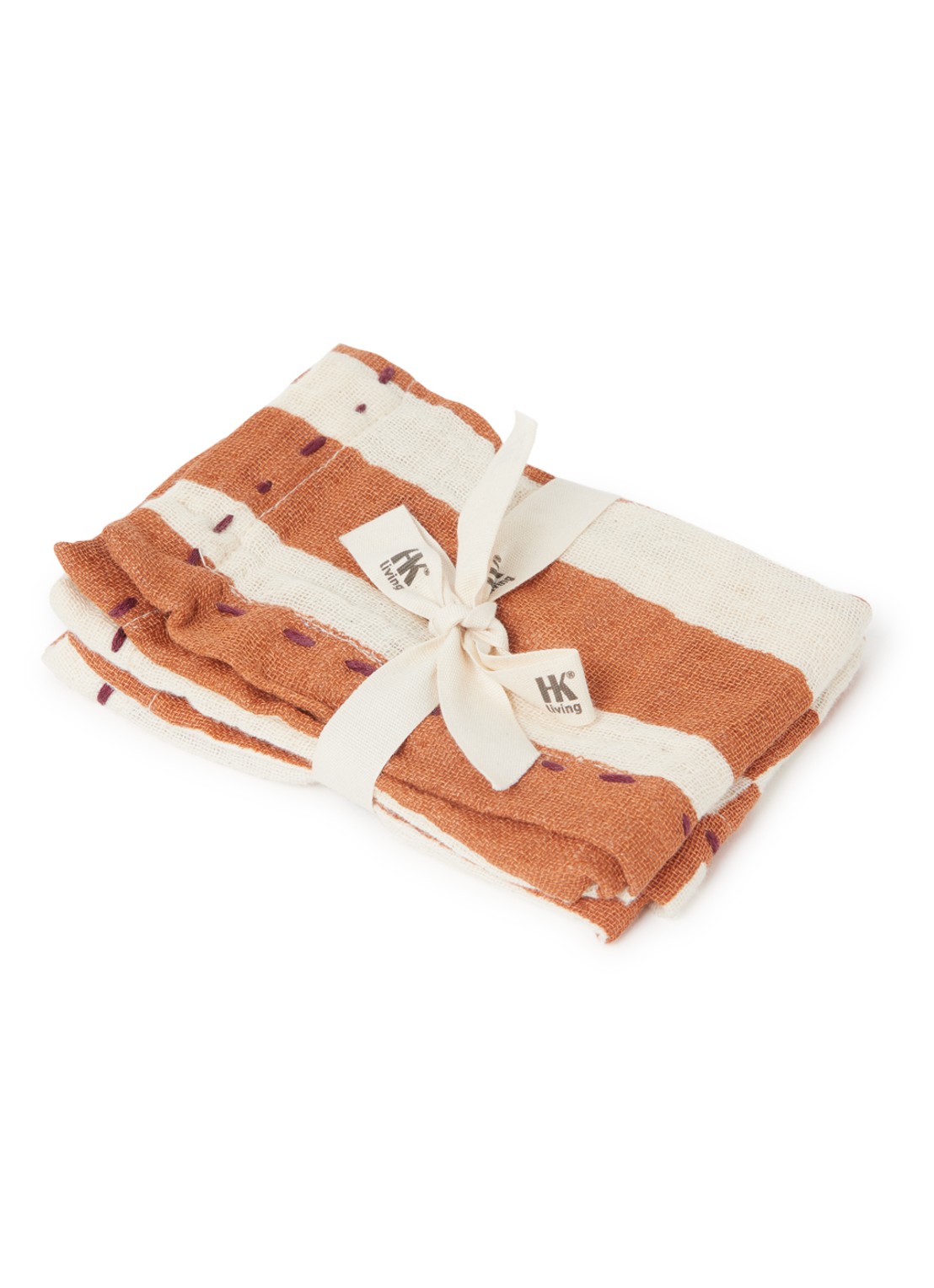 HKliving Servetten 30 x 30 cm set van 2 - voorkant 3 roestbruin