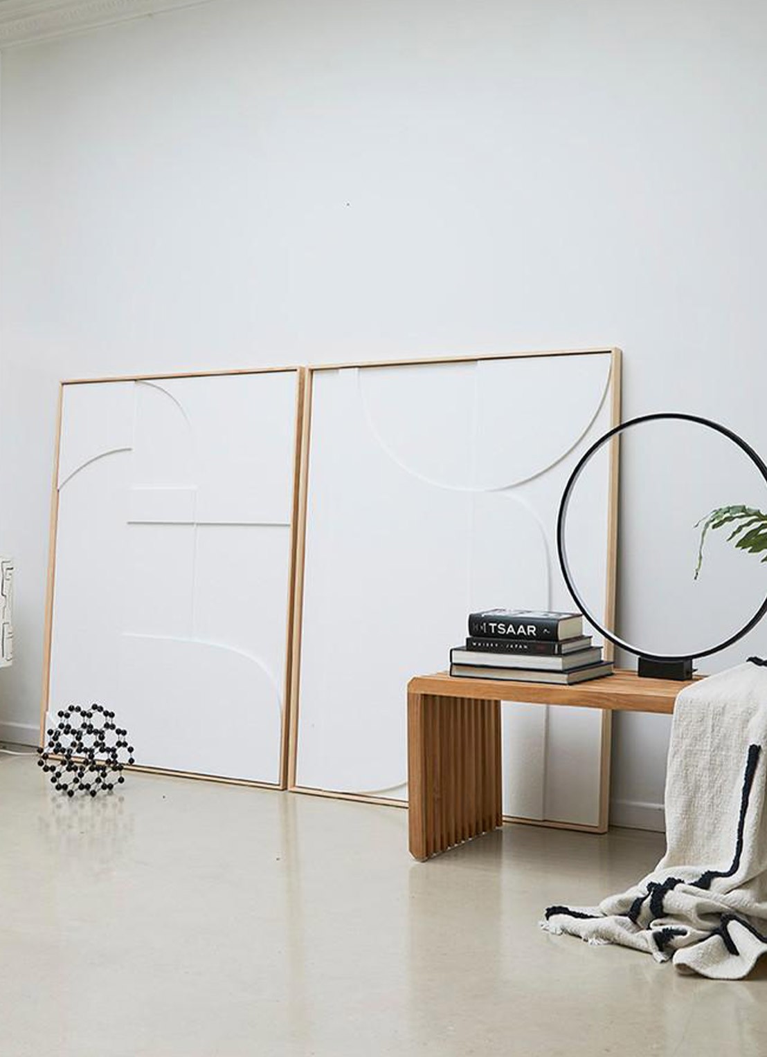 HKliving Slatted eetbank 160 x 35 cm - voorkant 2 lichtbruin