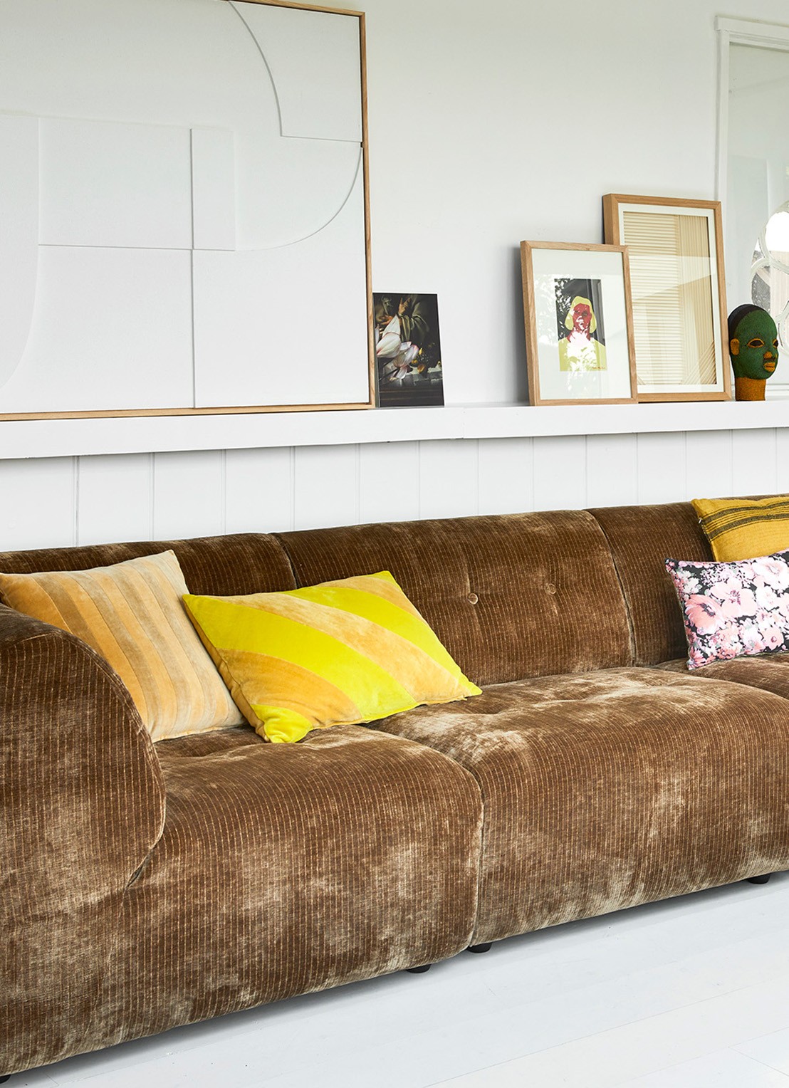 HKliving Striped Velvet sierkussen 60 x 40 cm - voorkant 3 olijfgroen