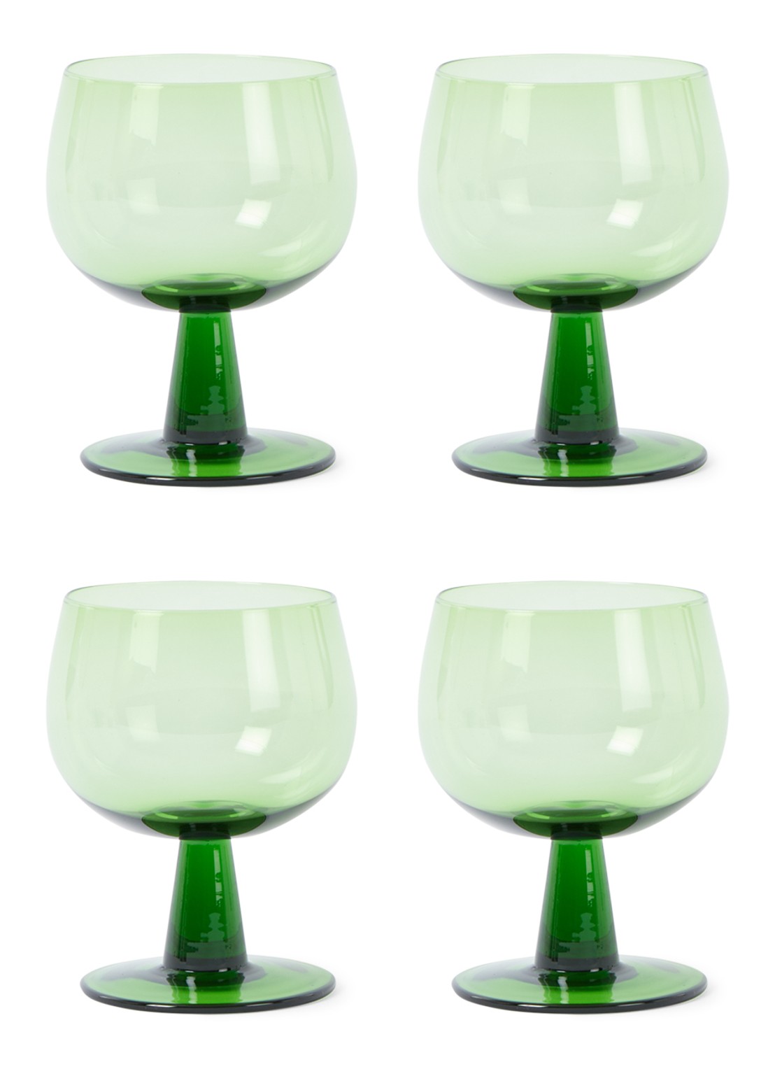 HKliving The Emeralds laag wijnglas set van 4 - voorkant 3 groen