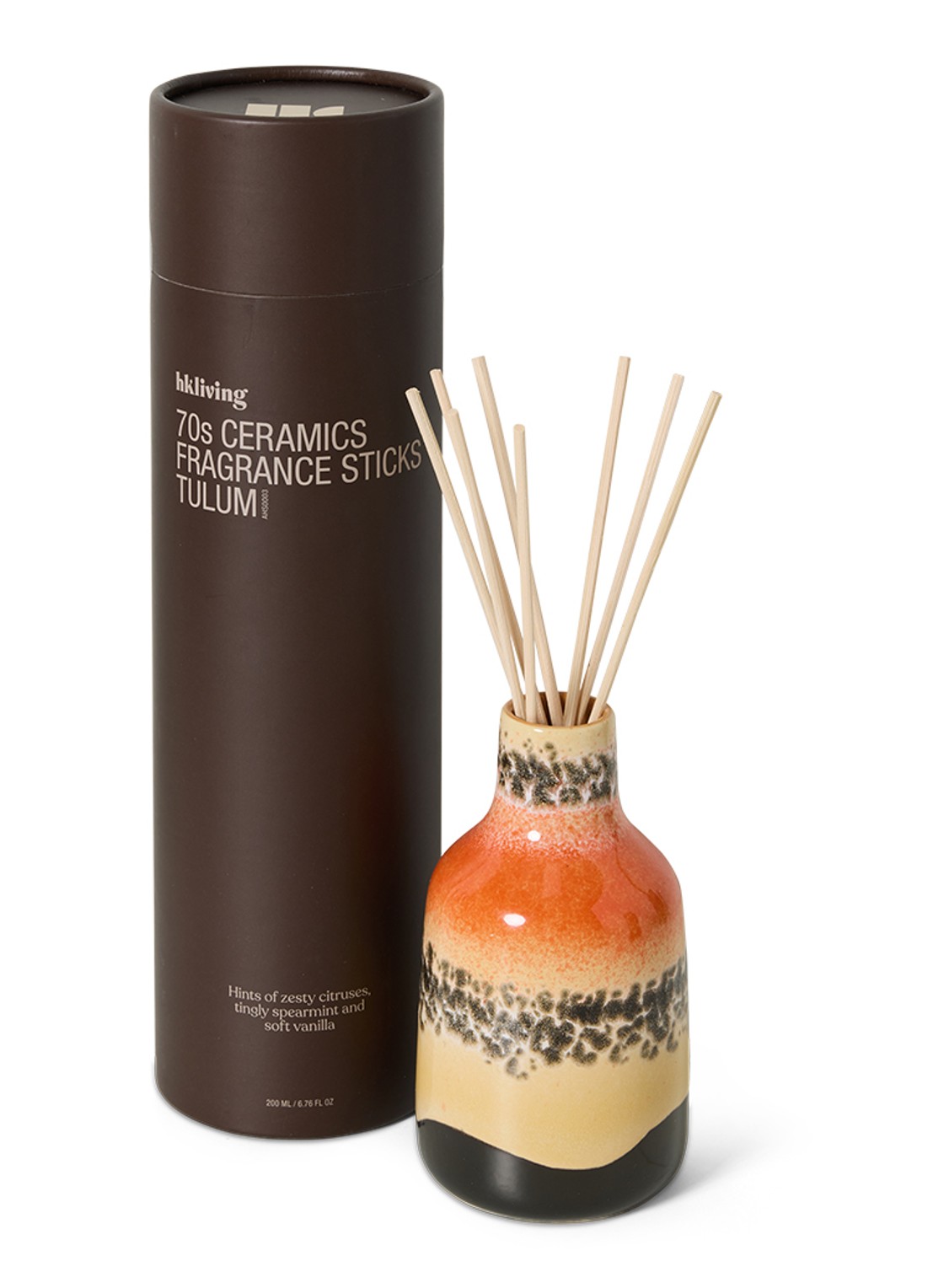 HKliving Tulum geurstokjes 200 ml - achterkant 3 orange