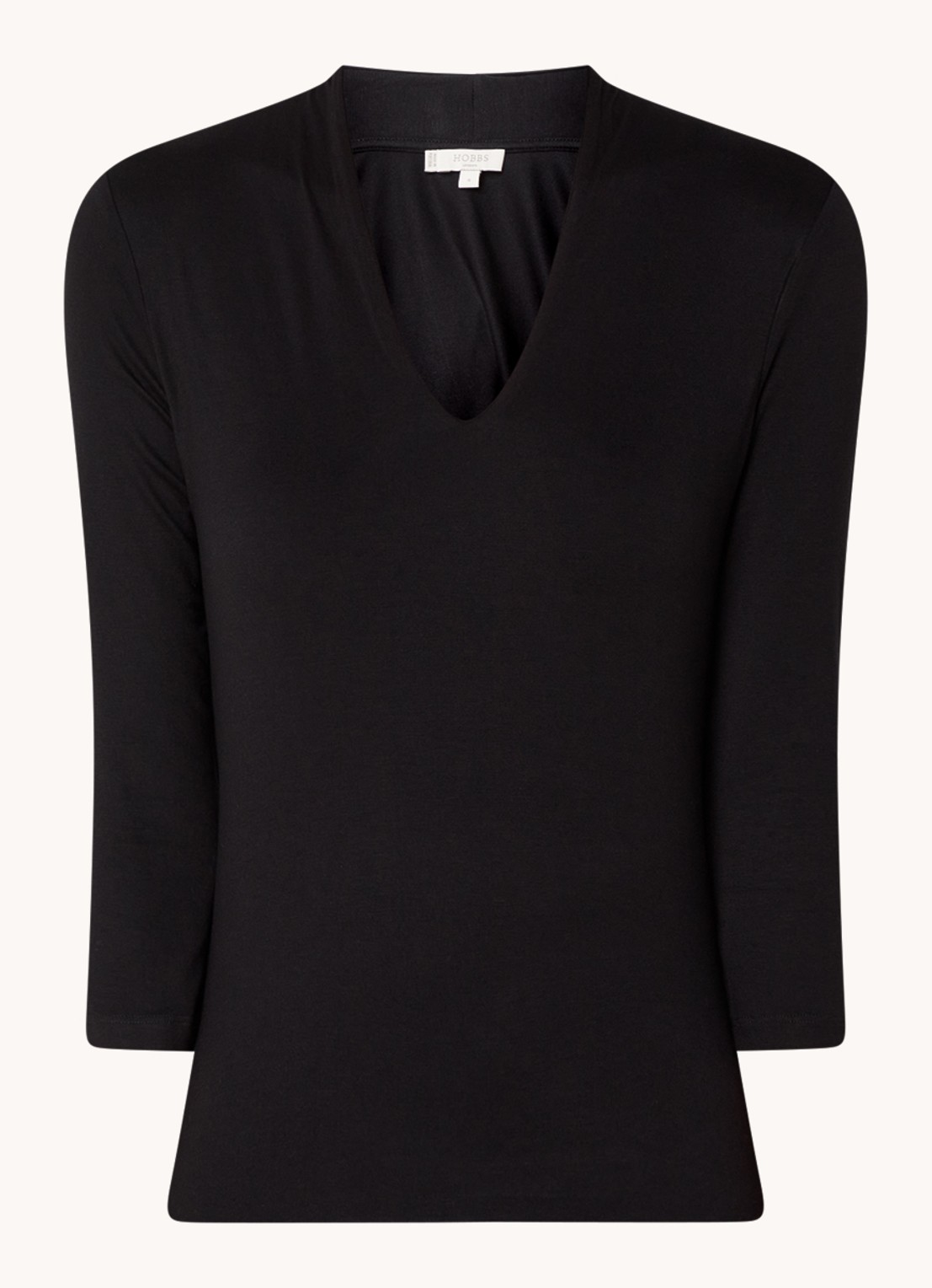 Hobbs Aimee top met V-hals en driekwart mouw - voorkant zwart