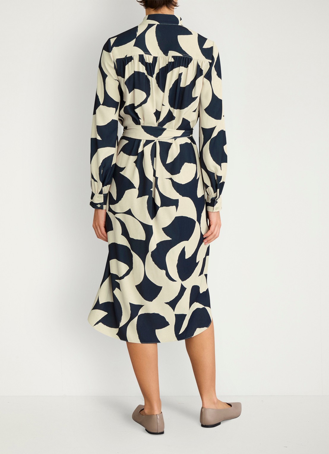 Hobbs Alisa blousejurk met strikceintuur - achterkant 3 blauw