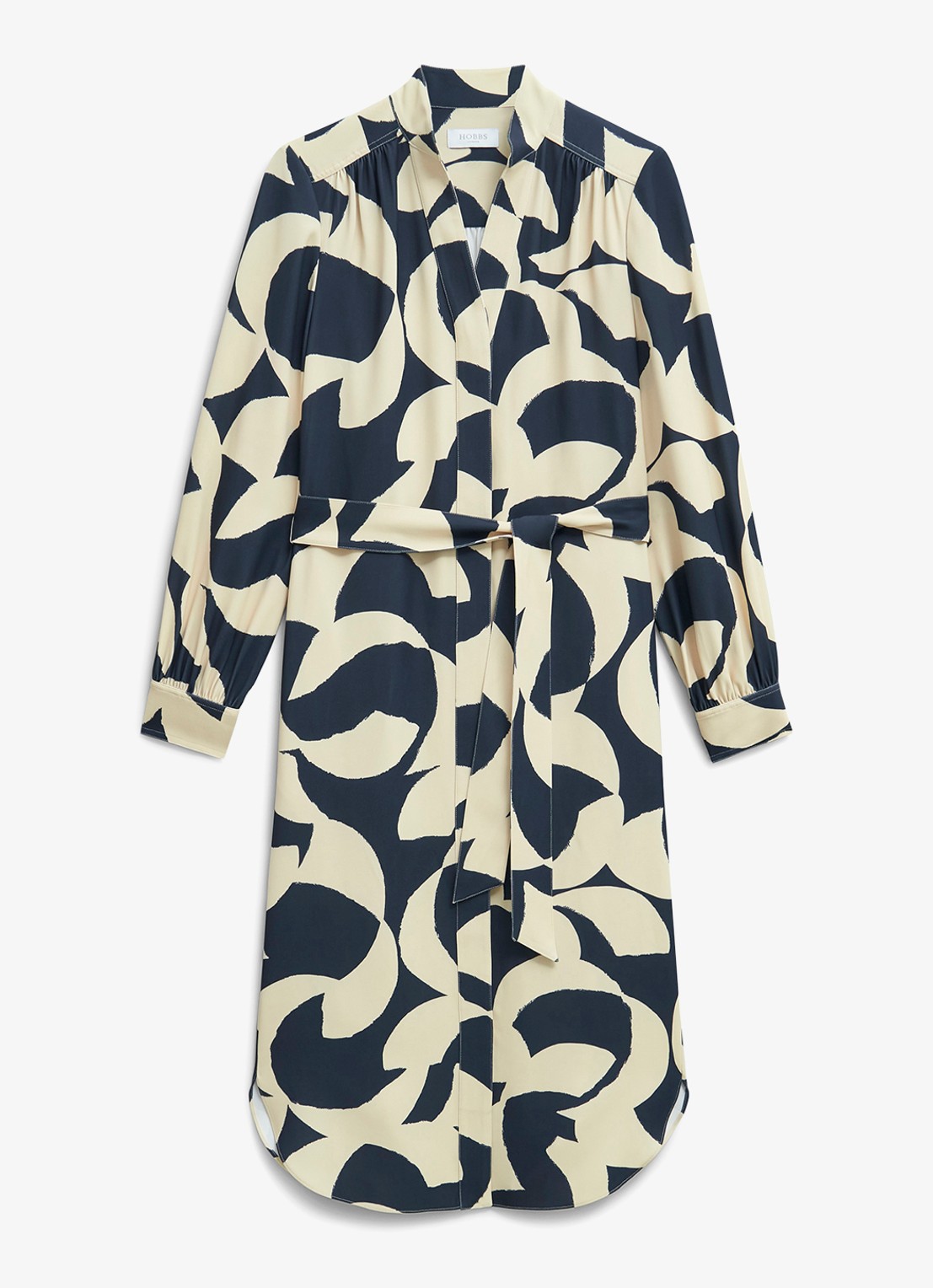 Hobbs Alisa blousejurk met strikceintuur - voorkant blauw