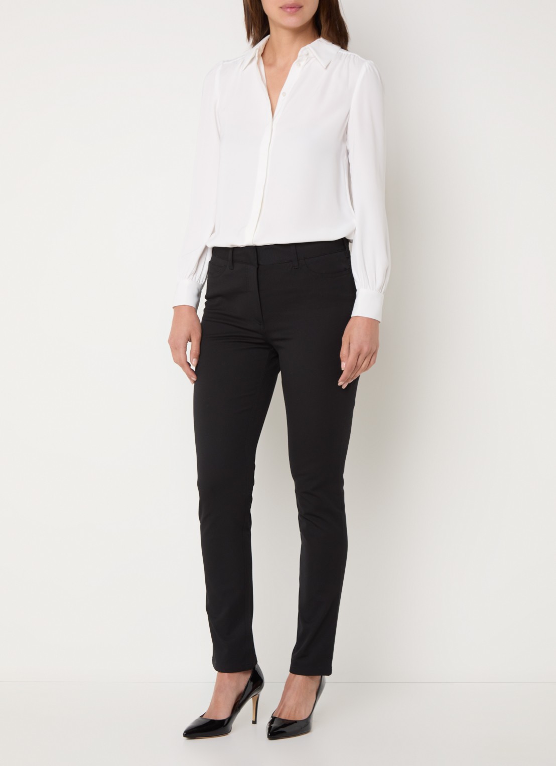 Hobbs Amanda high waist skinny jeans met gekleurde wassing - voorkant 7 zwart