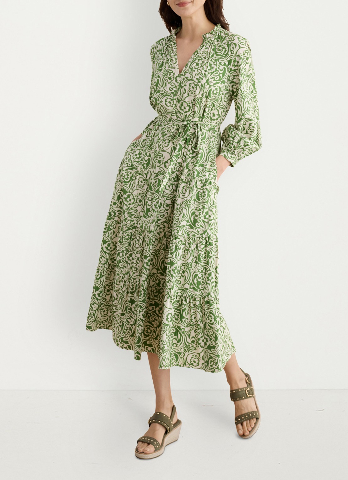 Hobbs Amaris midi tuniekjurk met bloemenprint - detail 4 groen