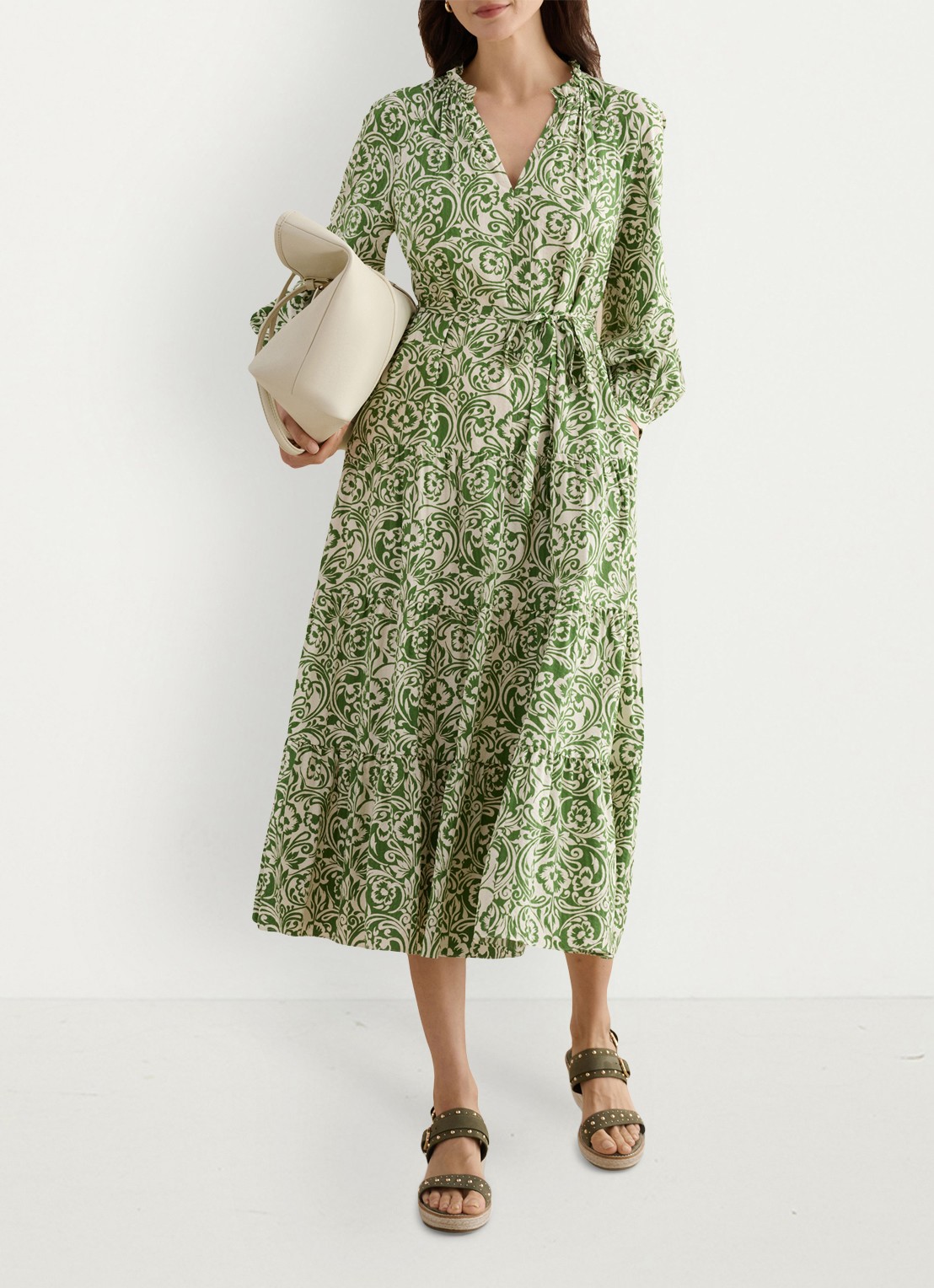 Hobbs Amaris midi tuniekjurk met bloemenprint - voorkant 2 groen