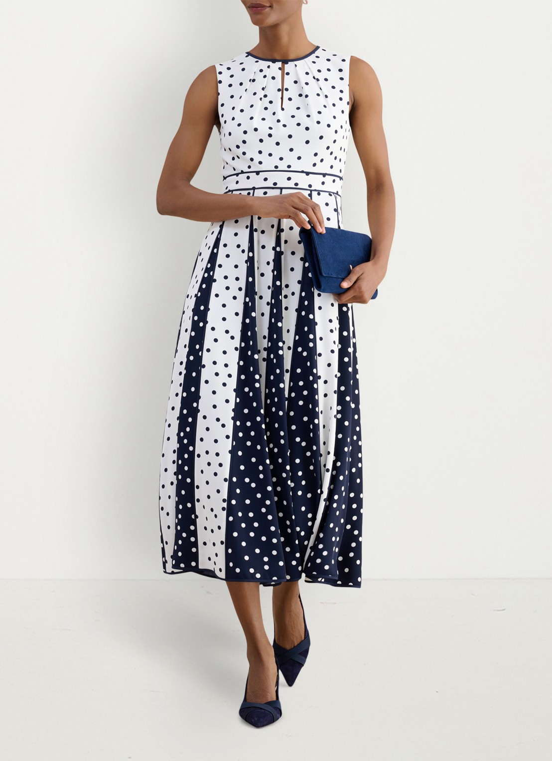 Hobbs Angelica midi jurk met plooien - detail 5 ivoor