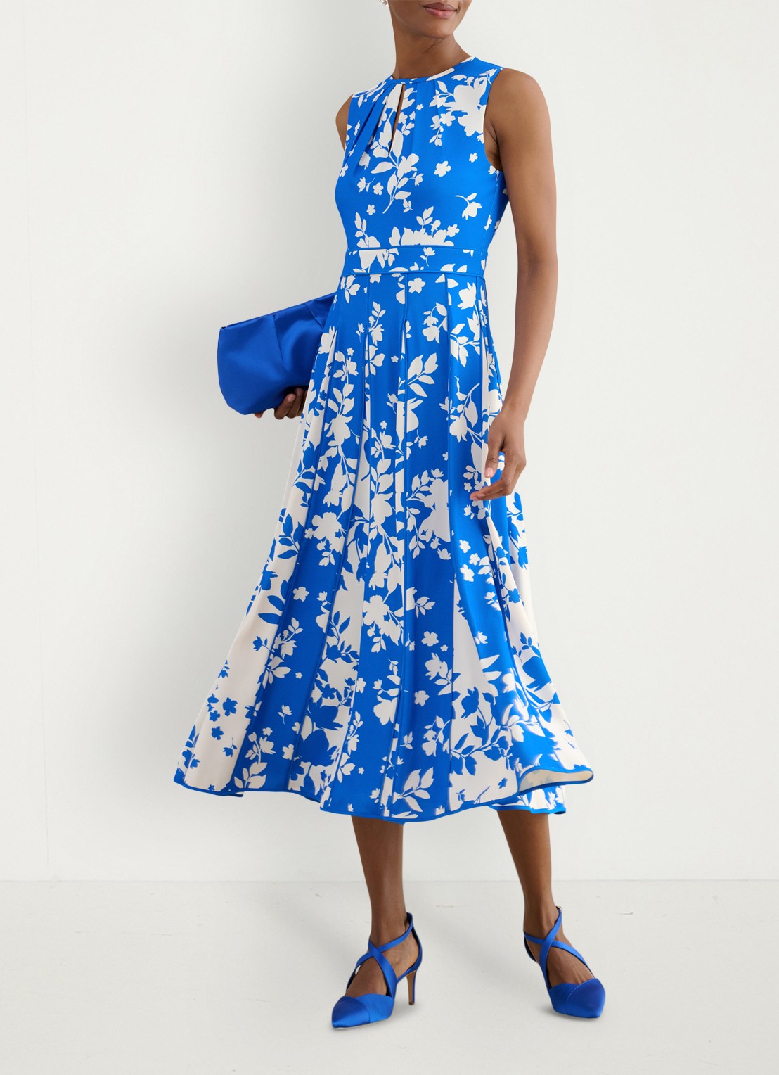 Hobbs Angelica midi jurk met plooien - detail 5 blauw