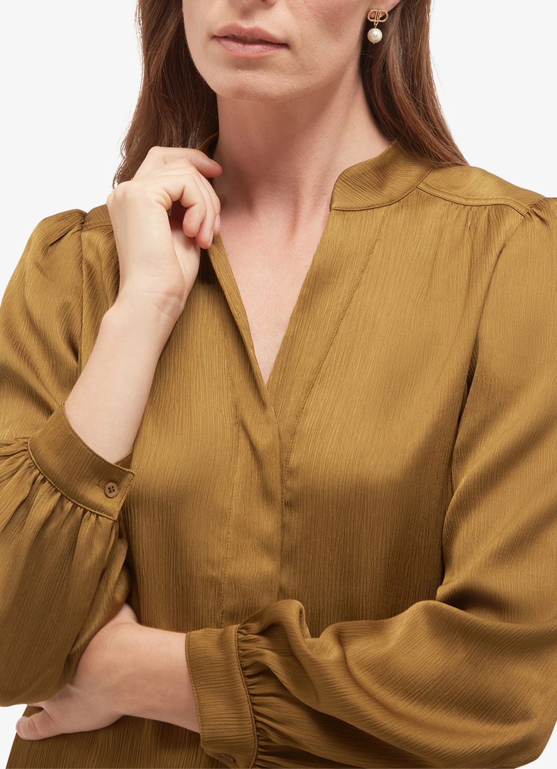 Hobbs Aubrey blouse met V-hals - detail 4 khaki