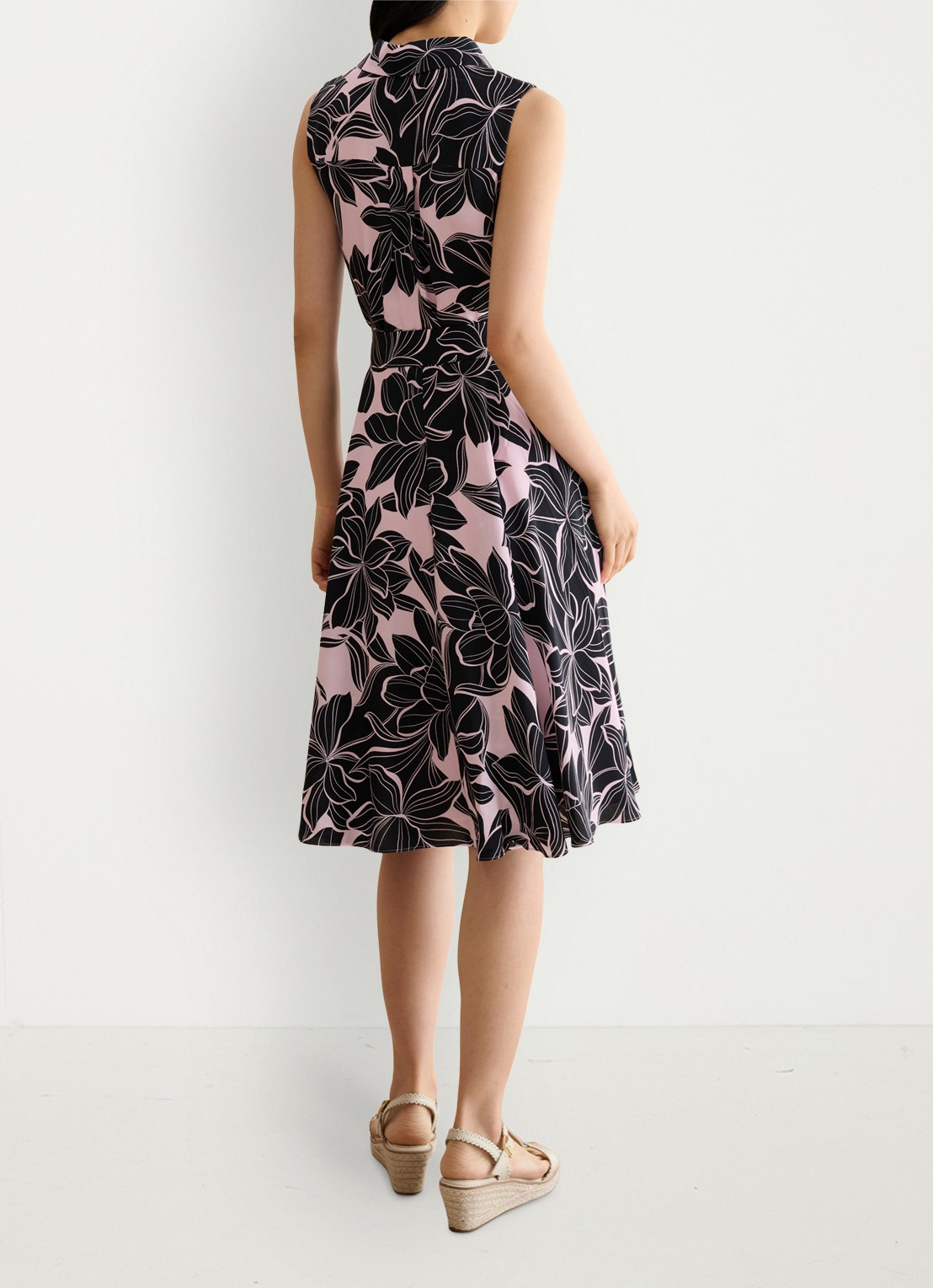 Hobbs Bea mini jurk met print en strikceintuur - achterkant 3 roze