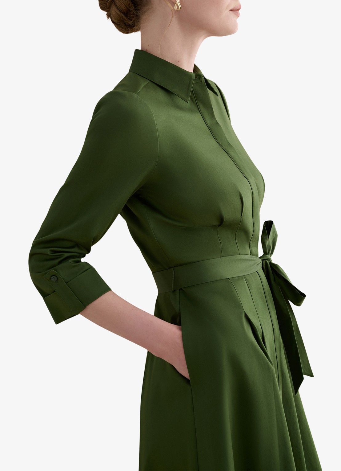 Hobbs Brigitta midi blousejurk met strikceintuur - detail 2 groen