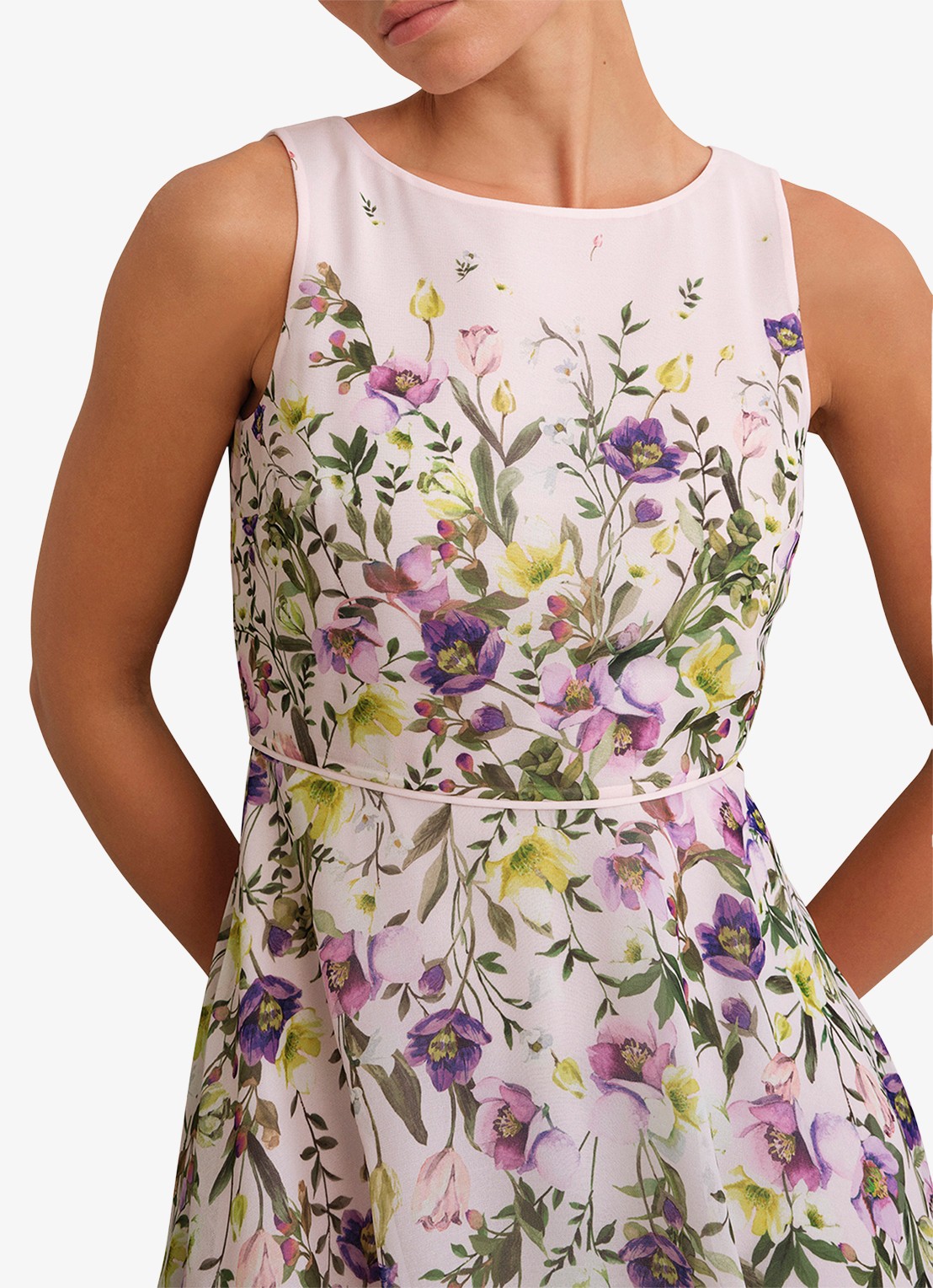Hobbs Carly midi jurk met bloemenprint - detail 3 lichtroze