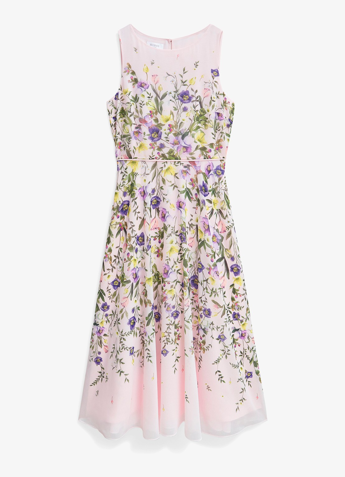 Hobbs Carly midi jurk met bloemenprint - voorkant lichtroze