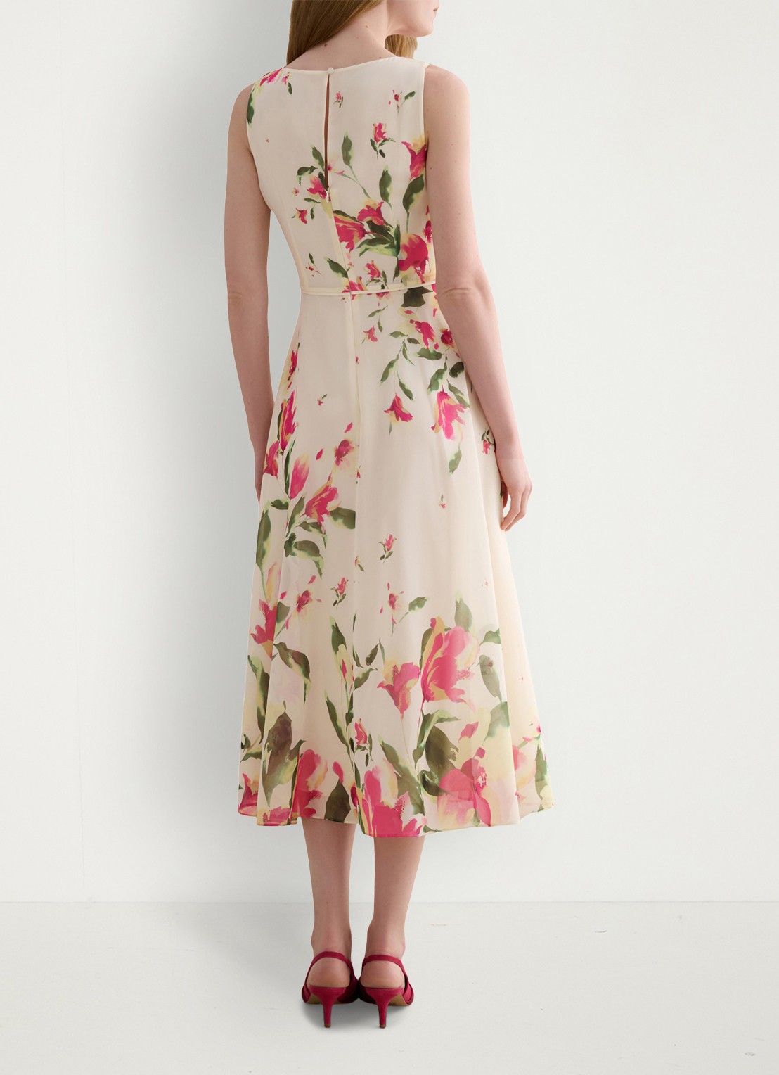 Hobbs Carly midi jurk met bloemenprint - achterkant creme