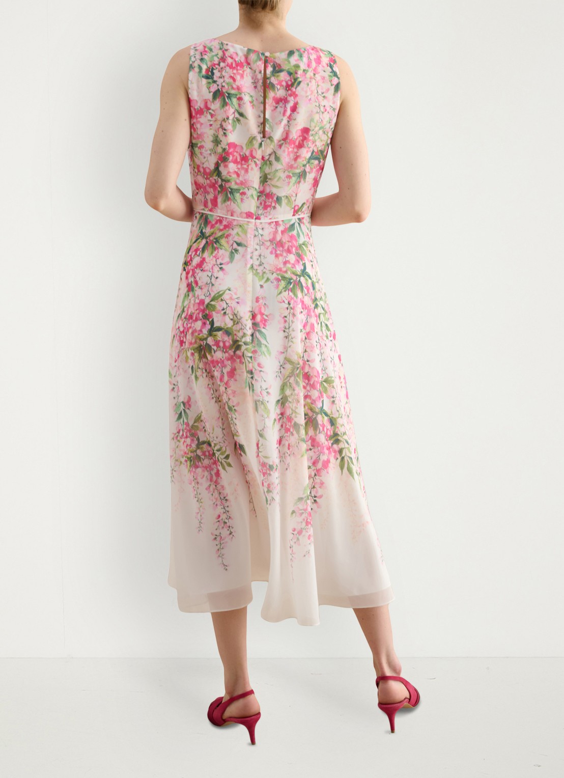 Hobbs Carly midi jurk met bloemenprint - achterkant roze