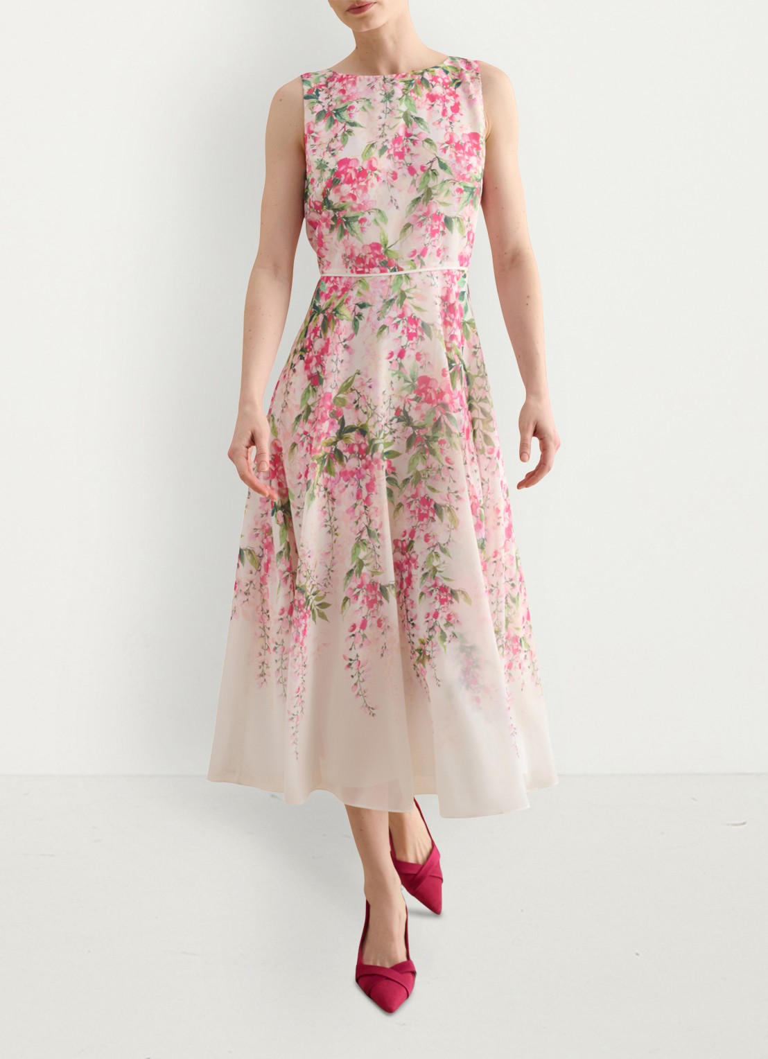 Hobbs Carly midi jurk met bloemenprint - voorkant 3 roze