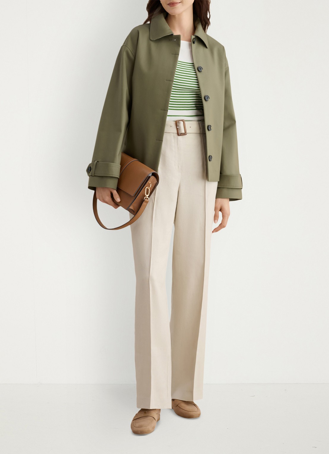 Hobbs Constance top met streepprint  - voorkant 2 groen