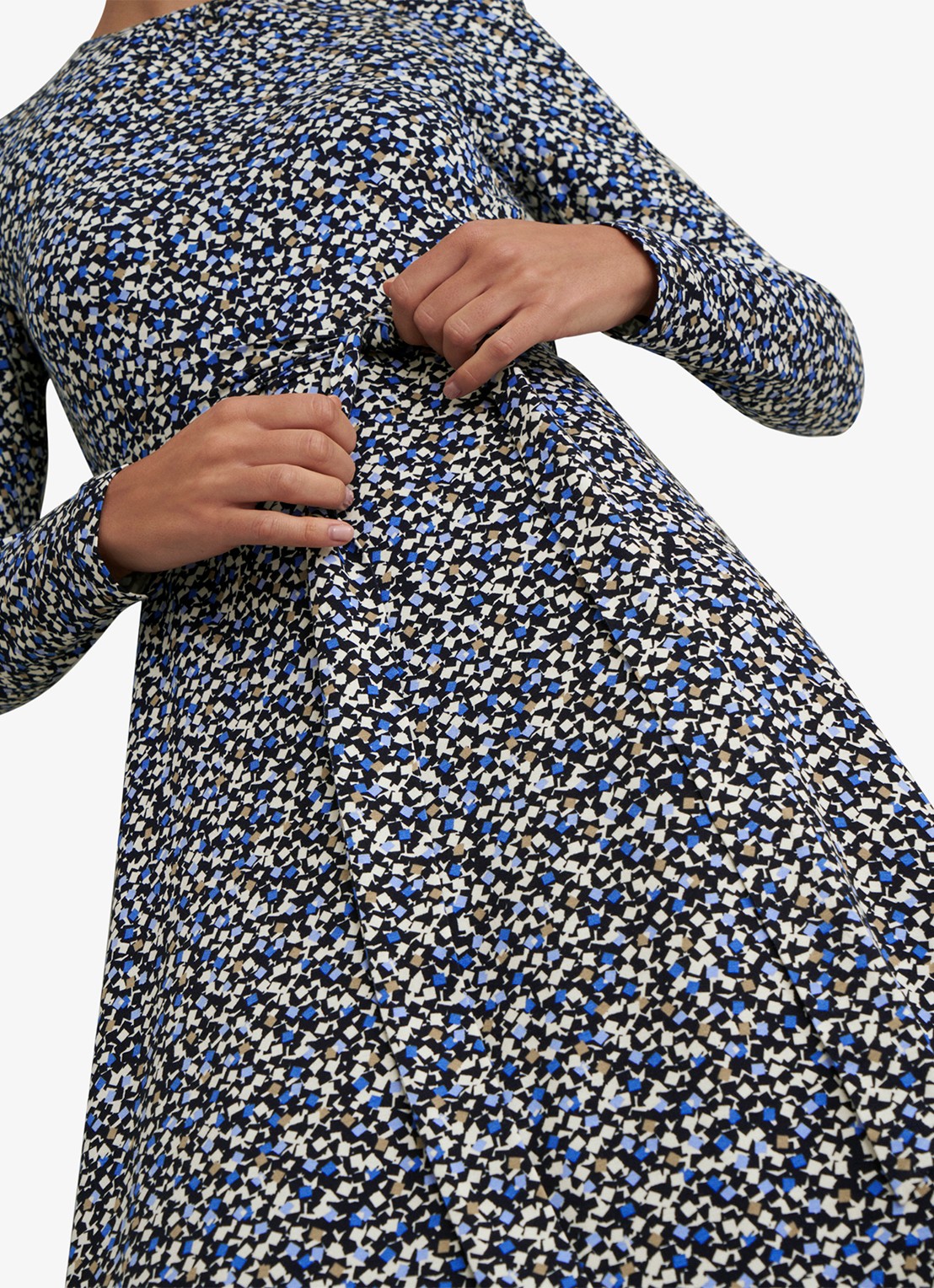 Hobbs Dakota midi jurk met grafisch patroon en strikceintuur - detail 2 donkerblauw