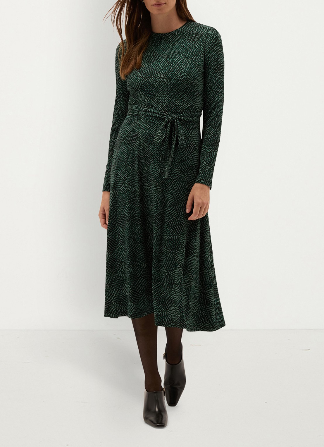 Hobbs Dakota midi jurk met ruit dessin - voorkant 2 groen