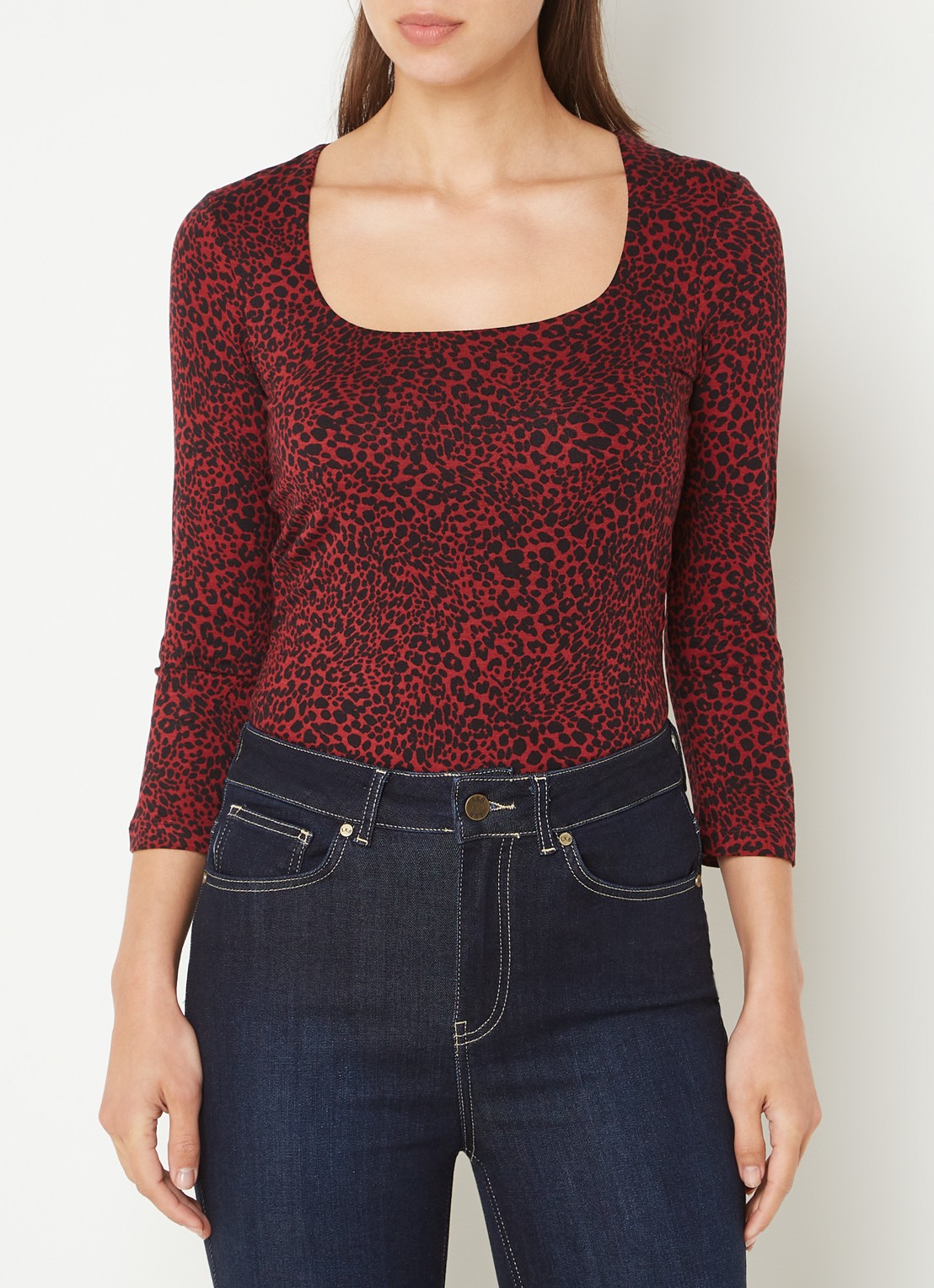 Hobbs Debbie top met dierenprint - detail donkerrood