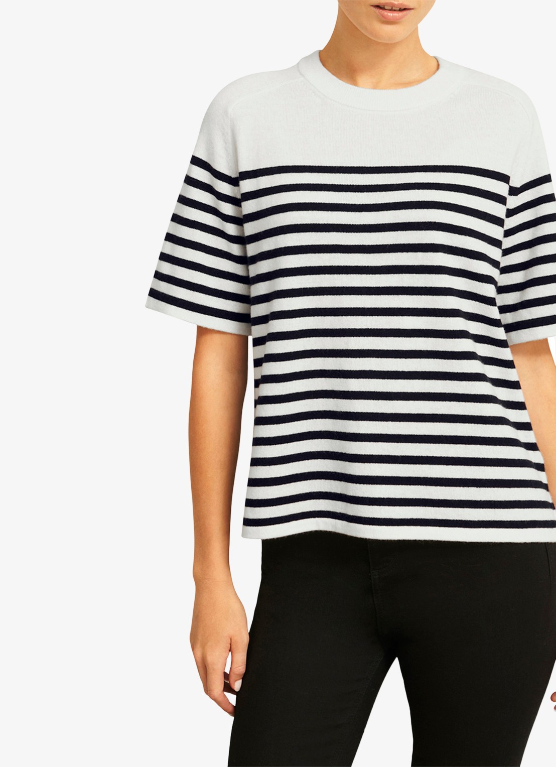 Hobbs Demi fijngebreid T-shirt in kasjmierblend met streepprint - detail 3 gebroken wit