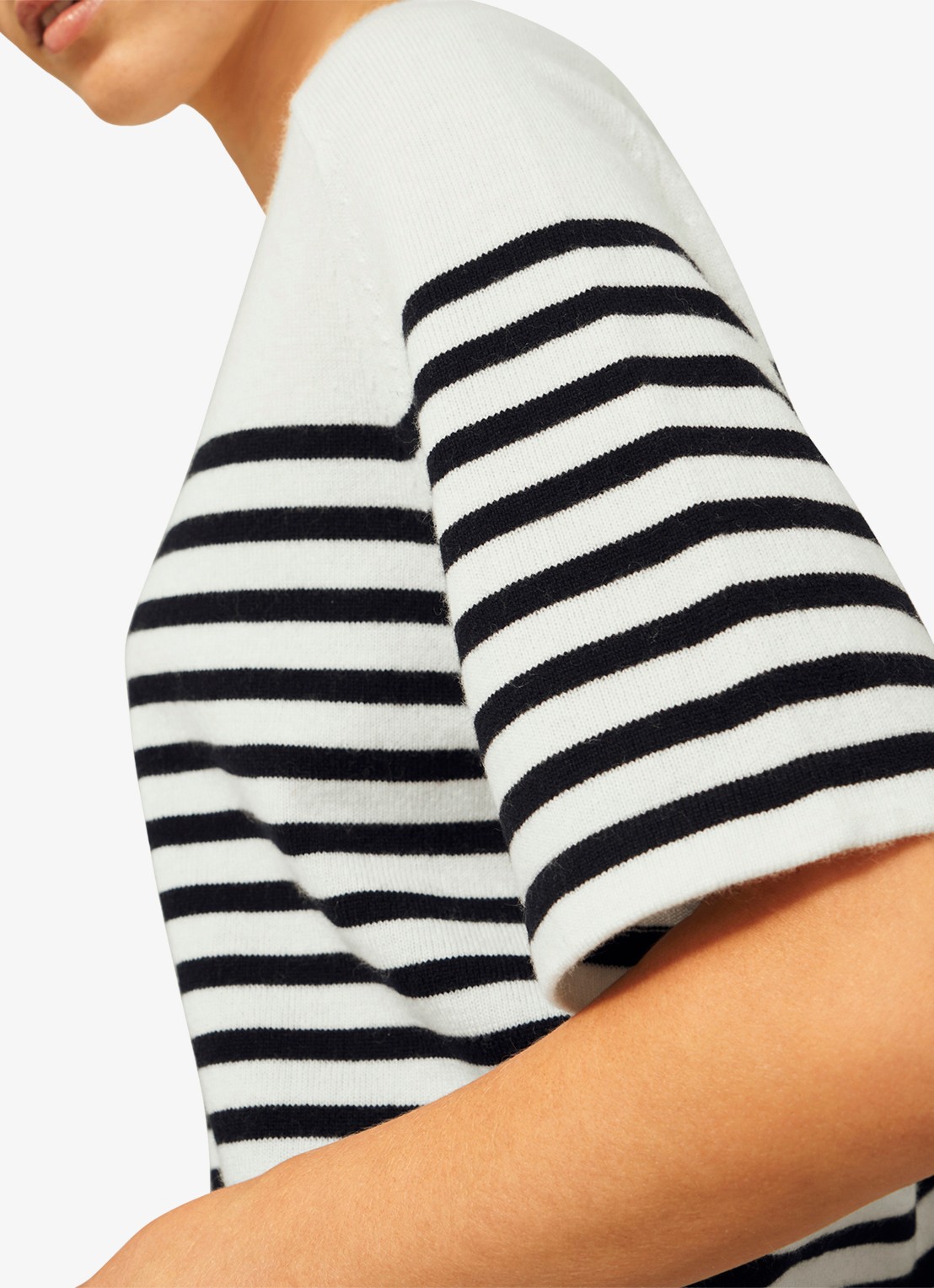 Hobbs Demi fijngebreid T-shirt in kasjmierblend met streepprint - detail 5 gebroken wit