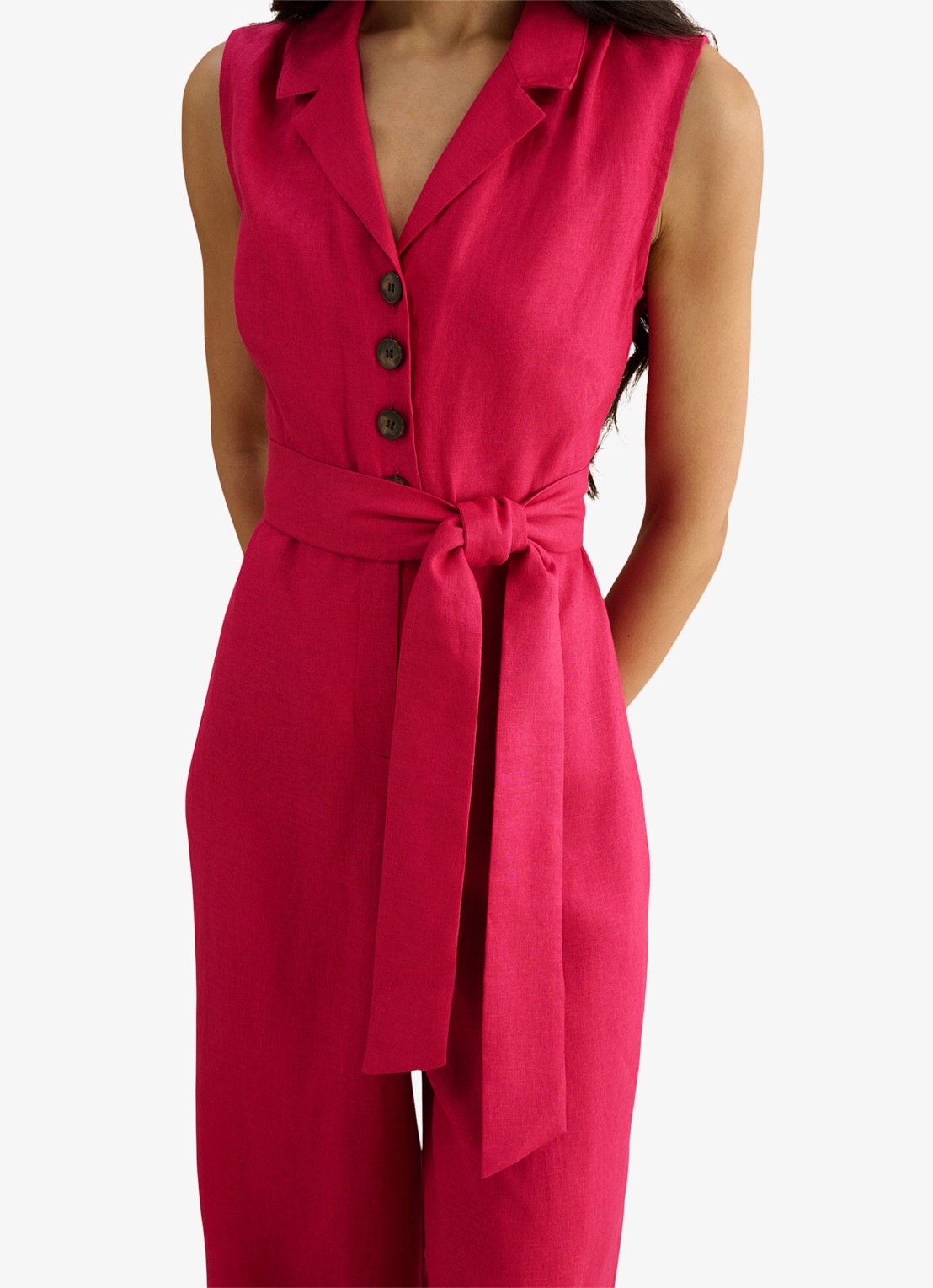 Hobbs Destiny wide fit jumpsuit van linnen met strikceintuur - detail 4 kersenrood