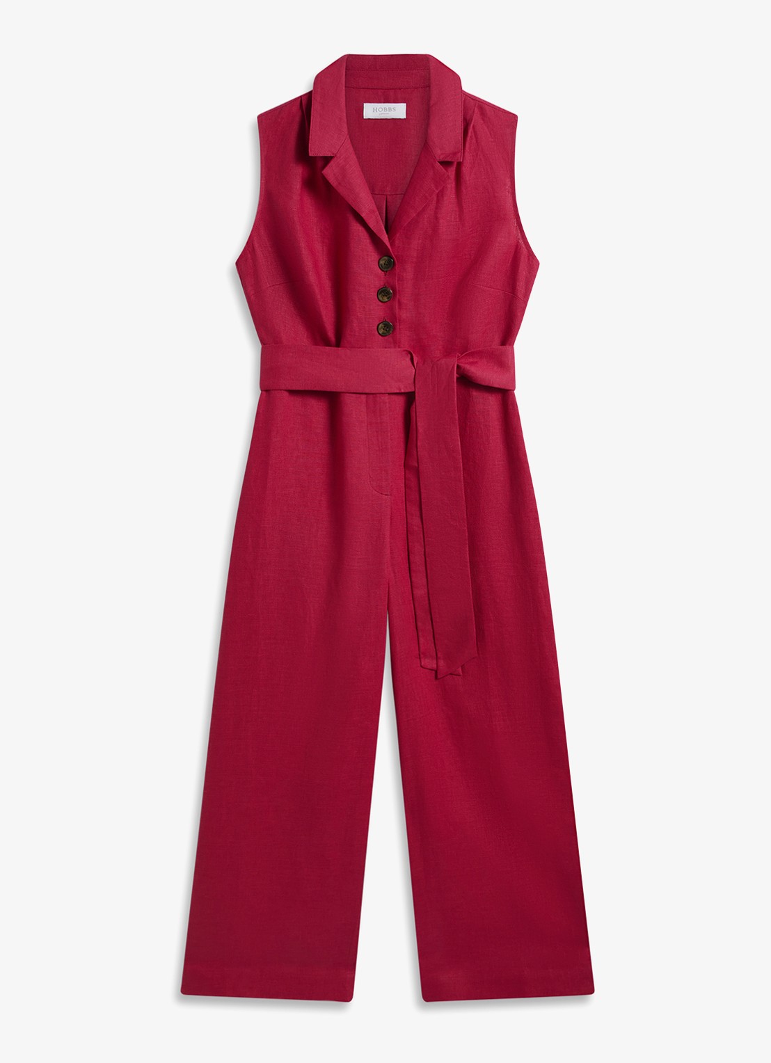 Hobbs Destiny wide fit jumpsuit van linnen met strikceintuur - voorkant kersenrood